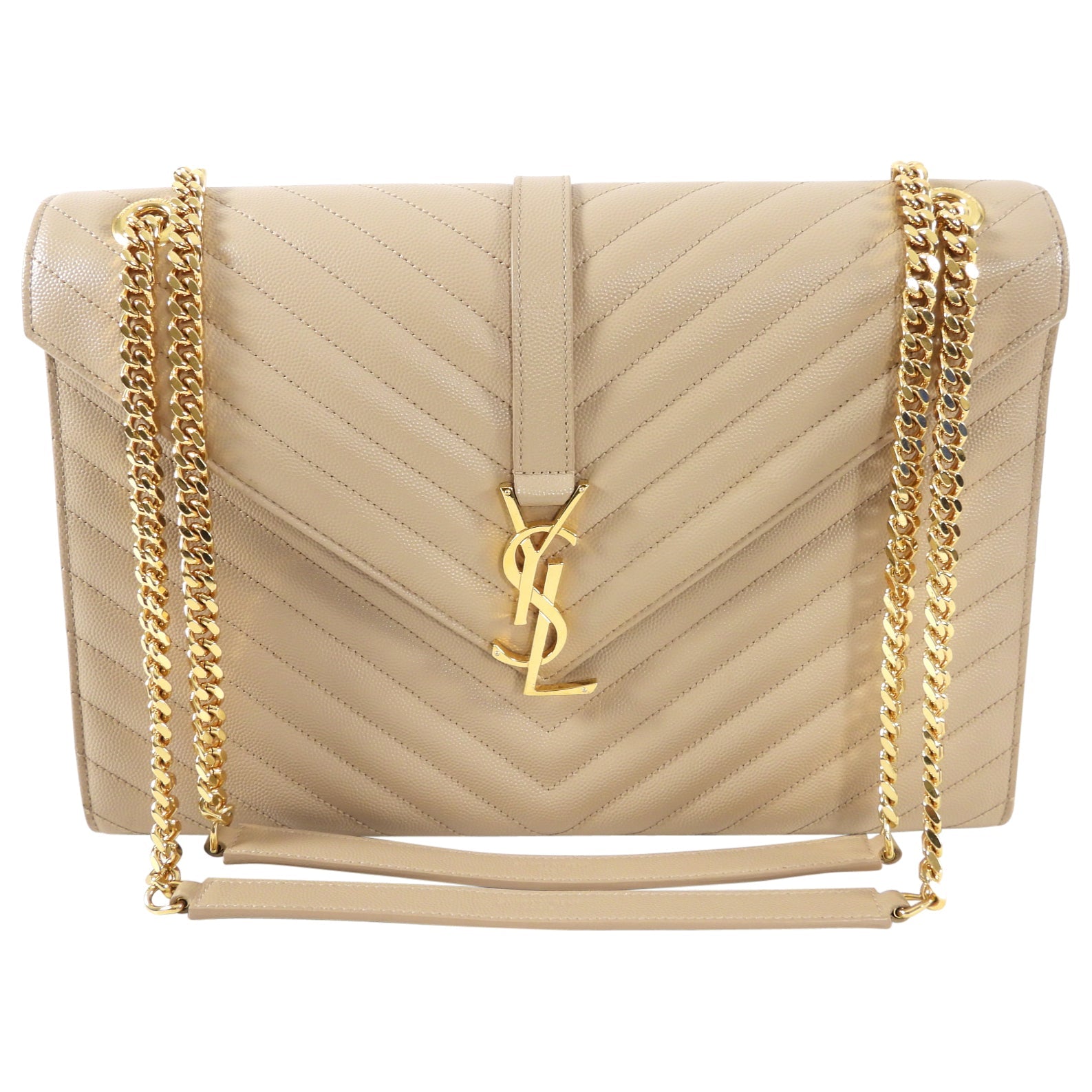 Saint Laurent Large Beige Chevron Envelope Flap Bag