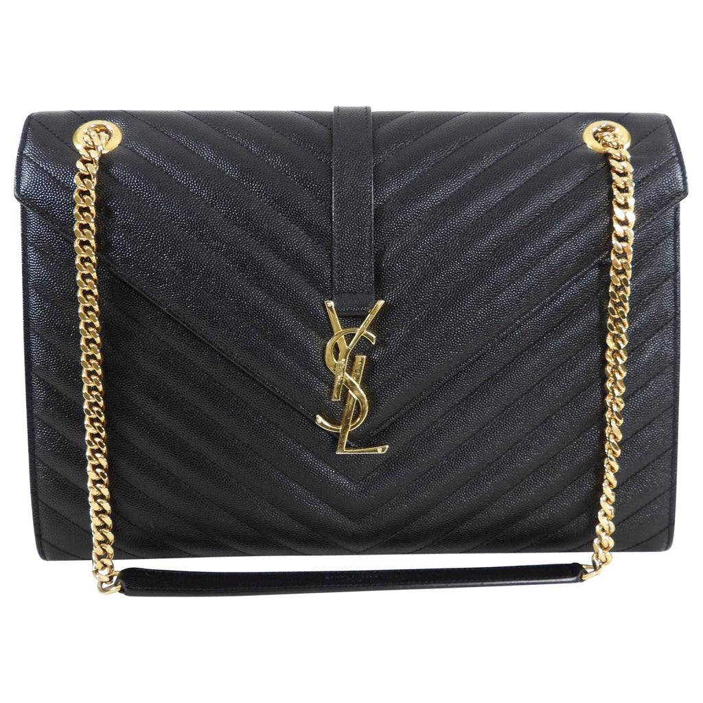 Saint Laurent Large Black Chevron Envelope Flap Bag