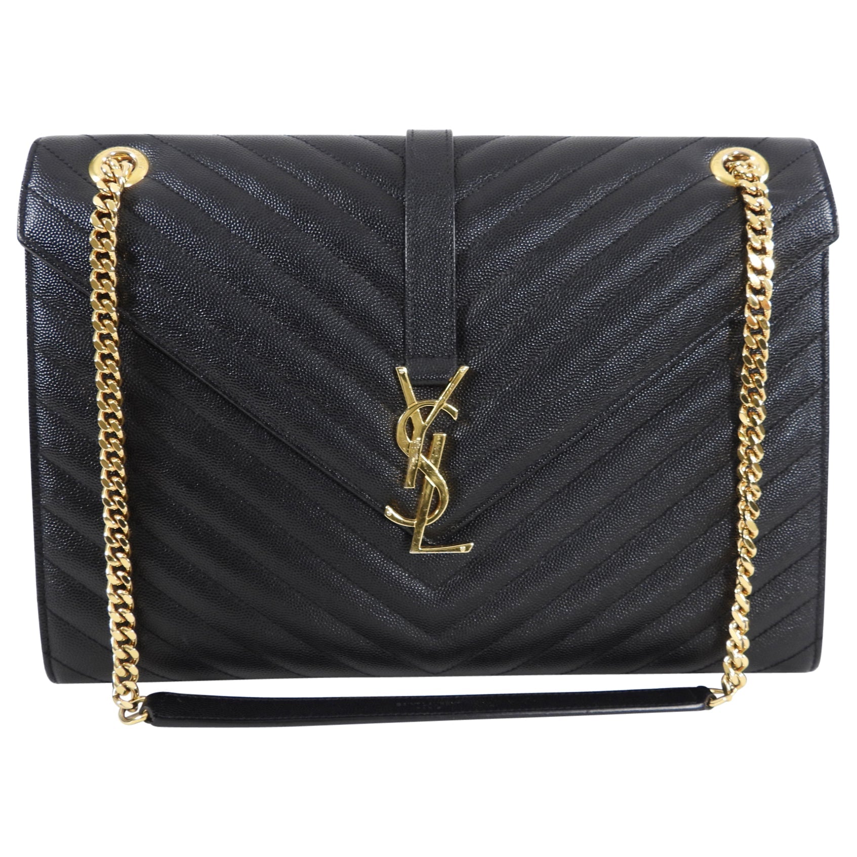 Saint Laurent Large Black Chevron Envelope Flap Bag