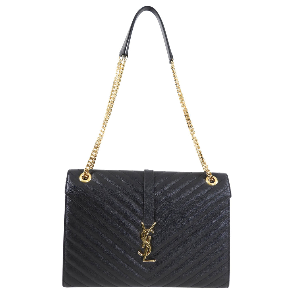 Saint Laurent Large Black Chevron Envelope Flap Bag