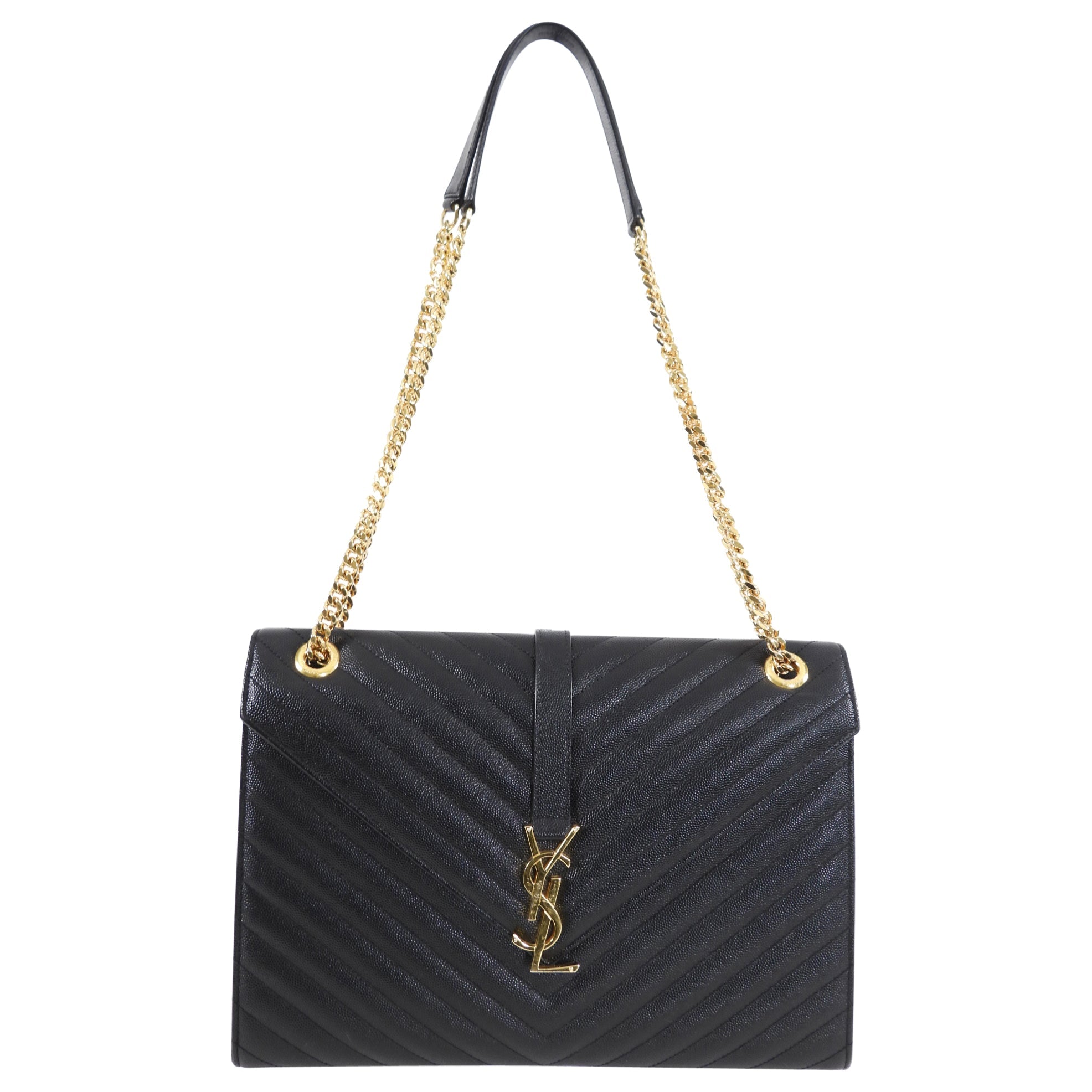 Saint Laurent Large Black Chevron Envelope Flap Bag