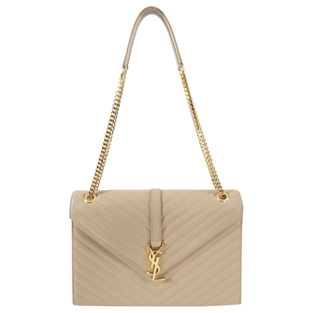 Saint Laurent Large Beige Chevron Envelope Flap Bag