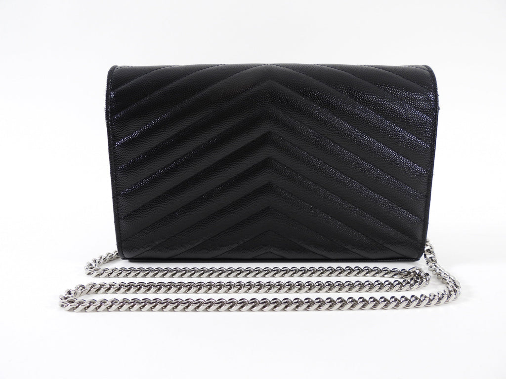 Saint Laurent Black Chevron Small Envelope Wallet on Chain Flap Bag