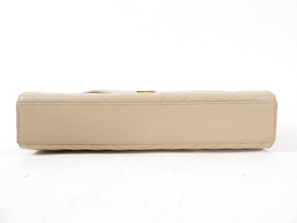 Saint Laurent Large Beige Chevron Envelope Flap Bag