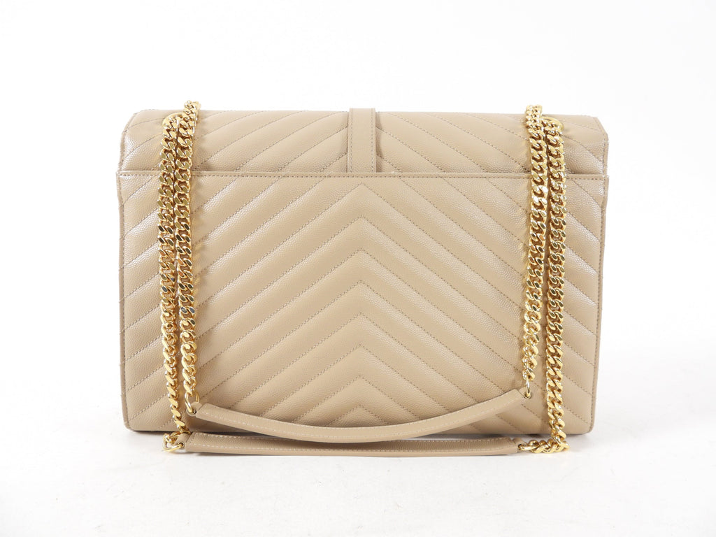 Saint Laurent Large Beige Chevron Envelope Flap Bag
