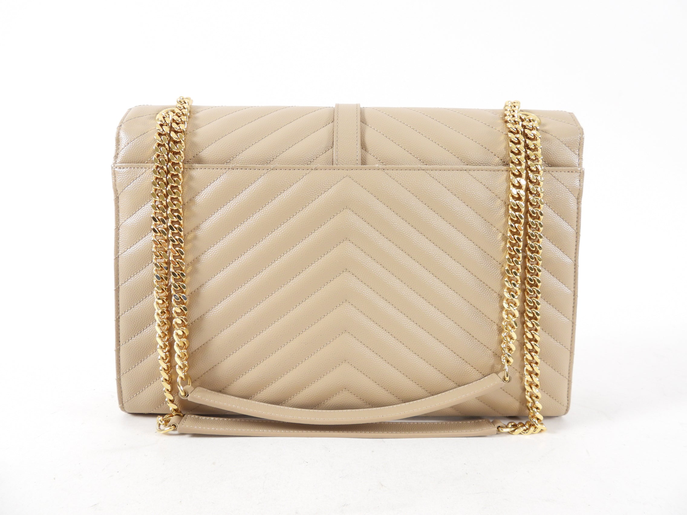 Saint Laurent Large Beige Chevron Envelope Flap Bag