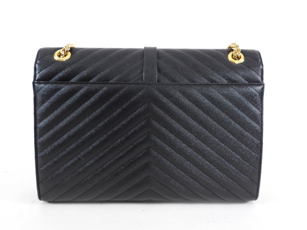 Saint Laurent Large Black Chevron Envelope Flap Bag