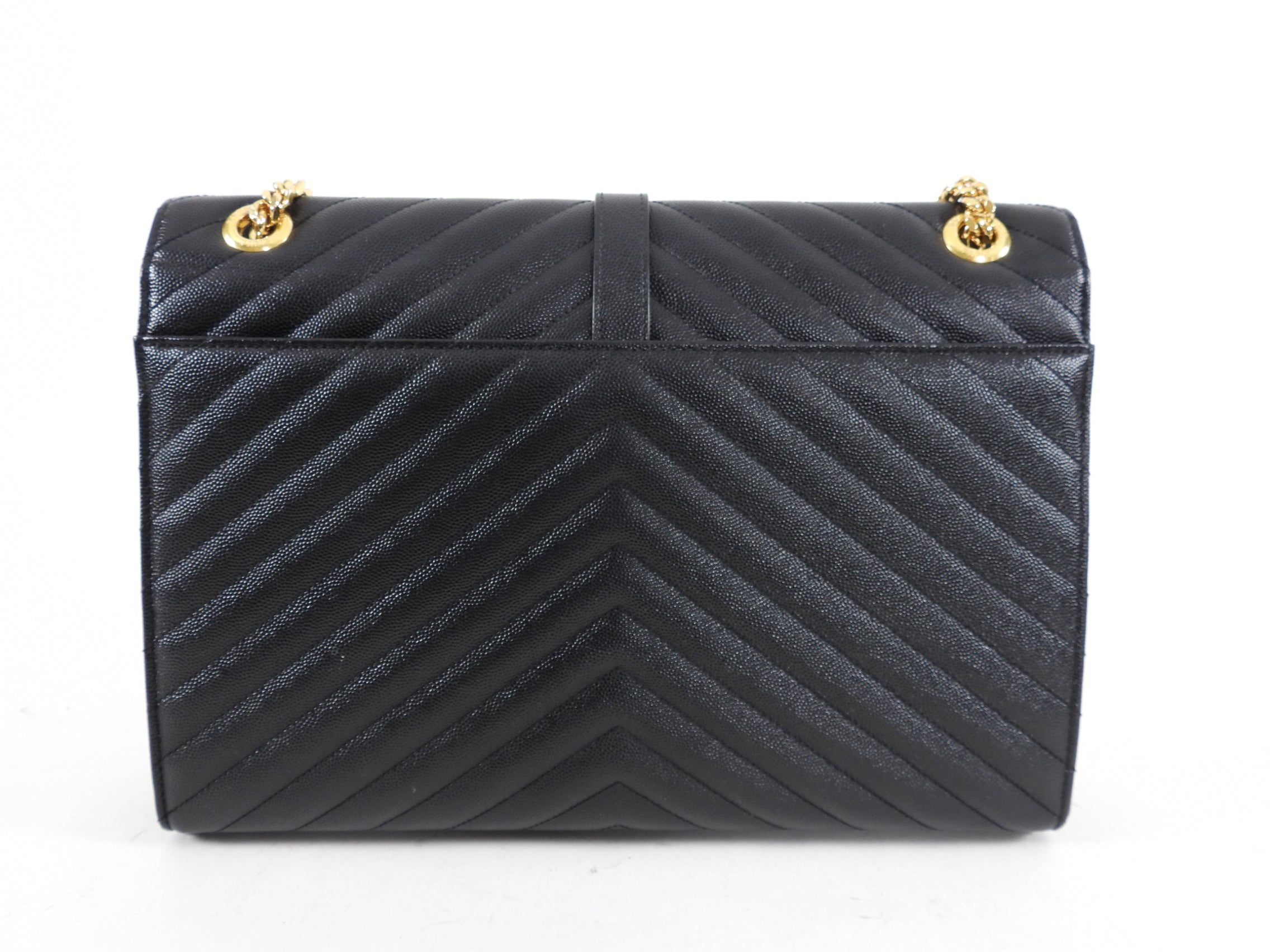 Saint Laurent Large Black Chevron Envelope Flap Bag
