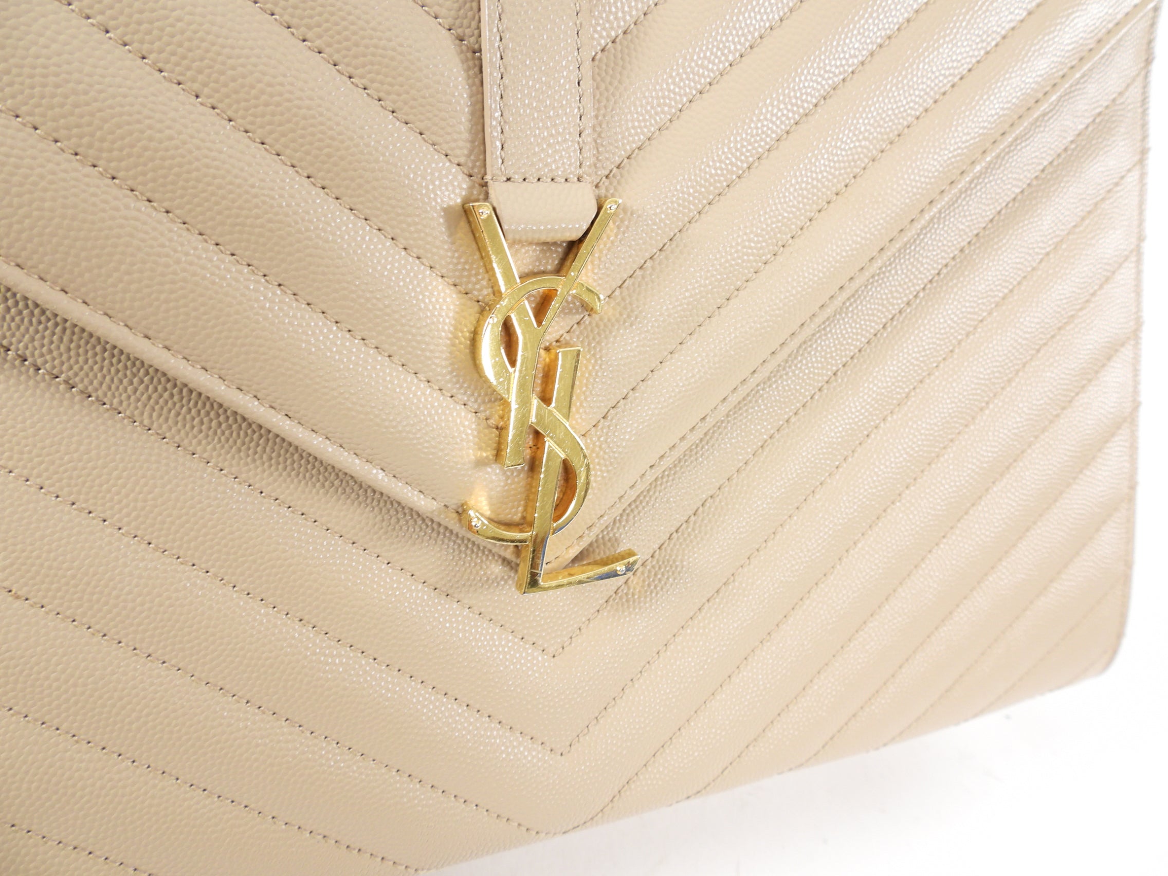 Saint Laurent Large Beige Chevron Envelope Flap Bag