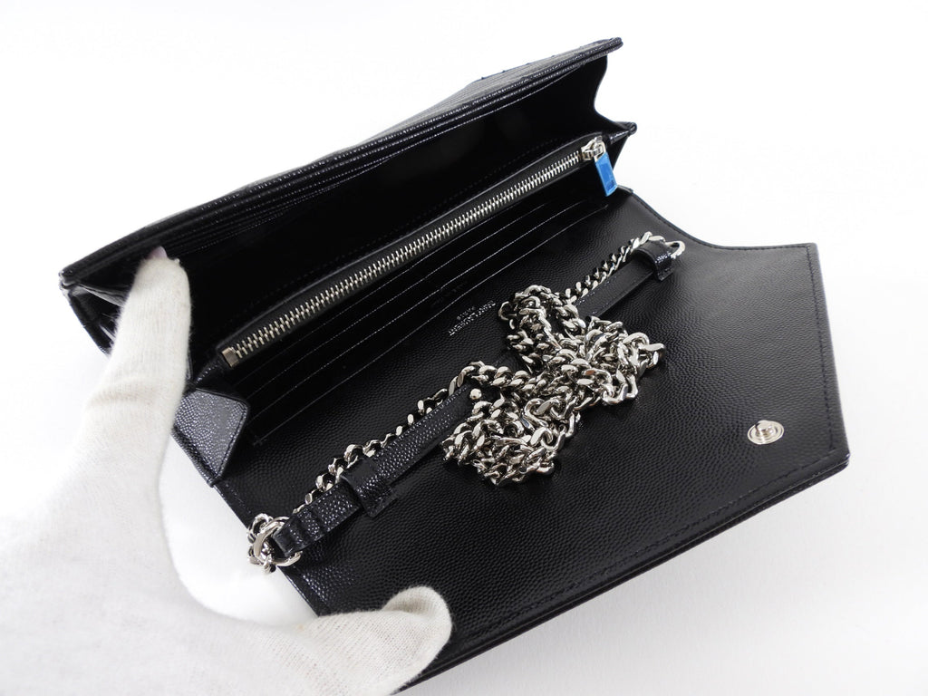 Saint Laurent Black Chevron Small Envelope Wallet on Chain Flap Bag