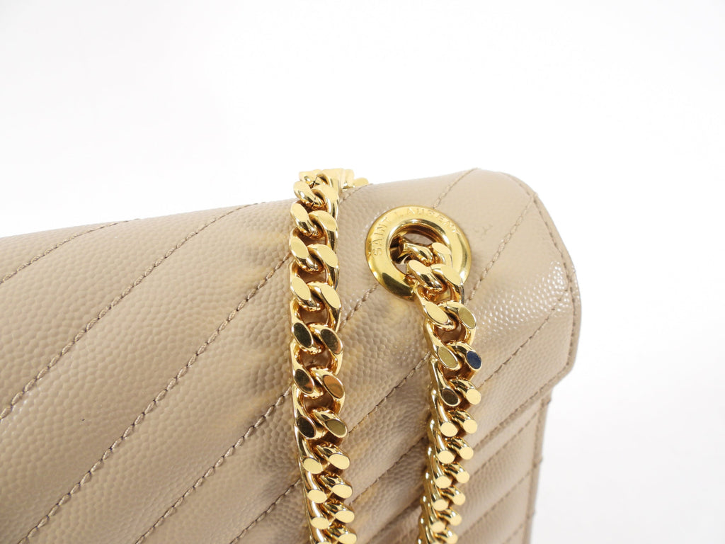 Saint Laurent Large Beige Chevron Envelope Flap Bag