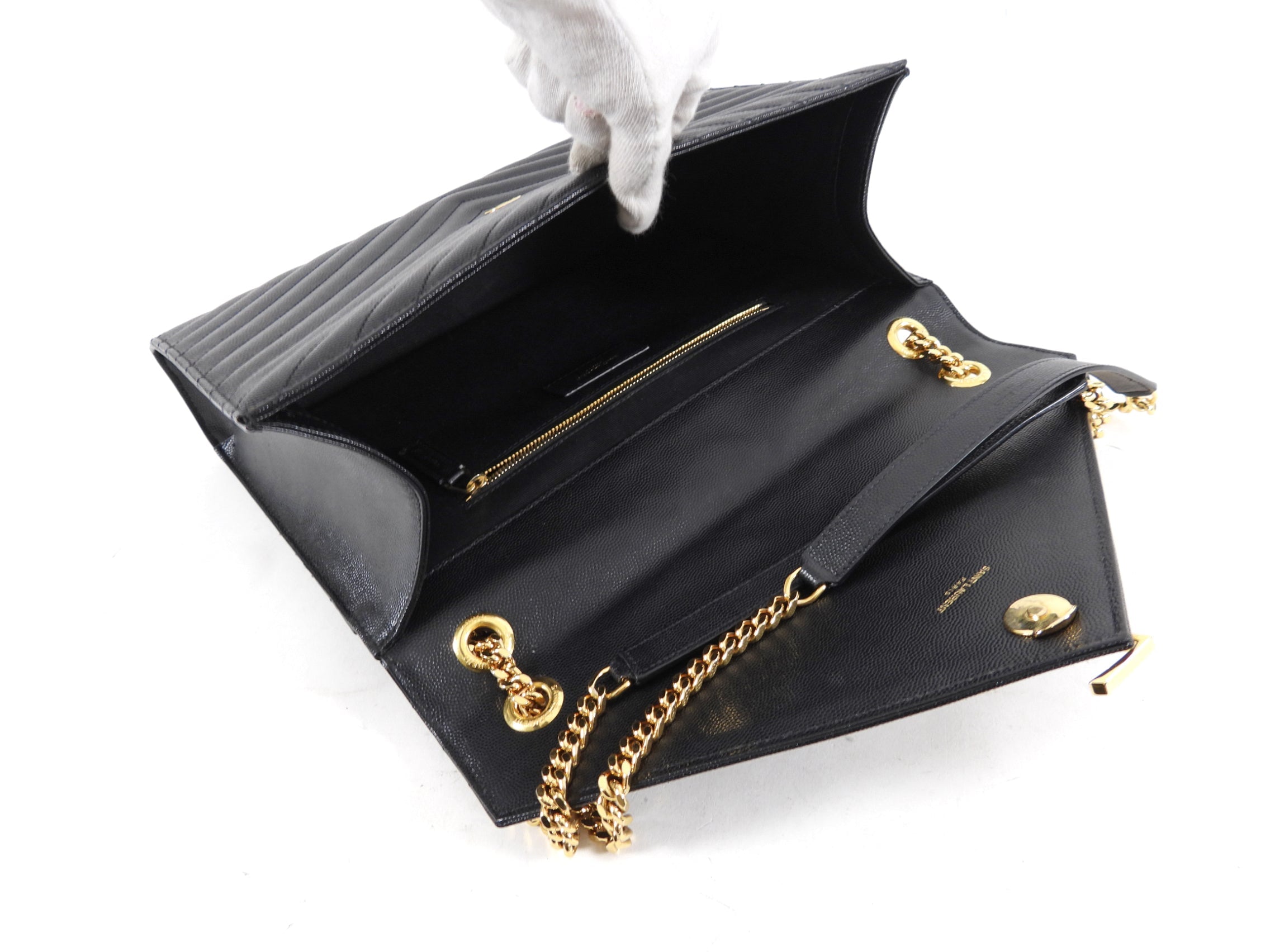 Saint Laurent Large Black Chevron Envelope Flap Bag