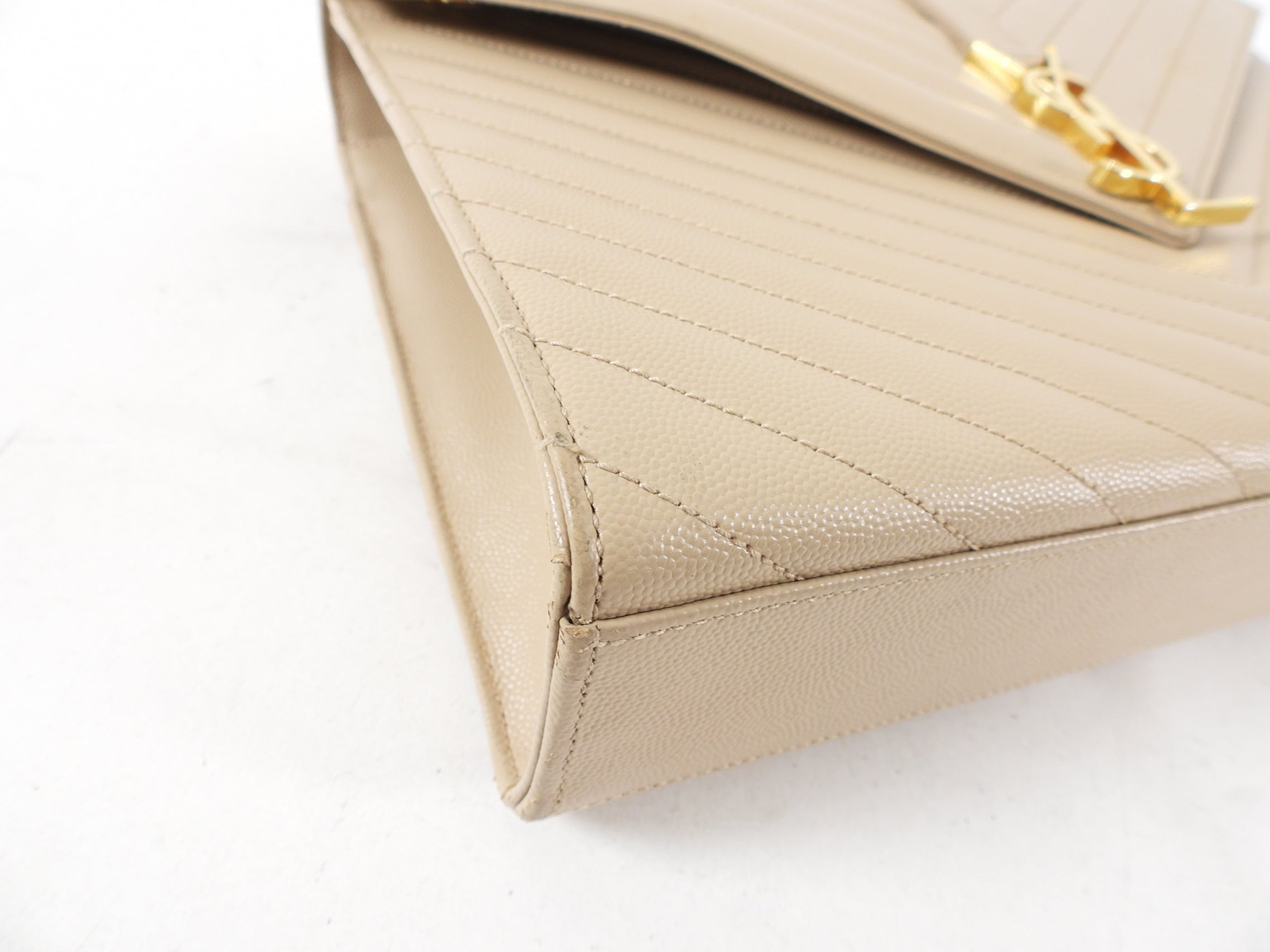 Saint Laurent Large Beige Chevron Envelope Flap Bag