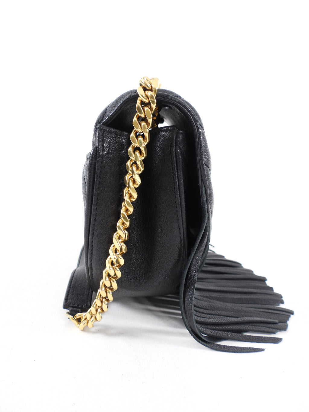 Saint Laurent Black Chevron Quilt Fringe Chain Shoulder Bag