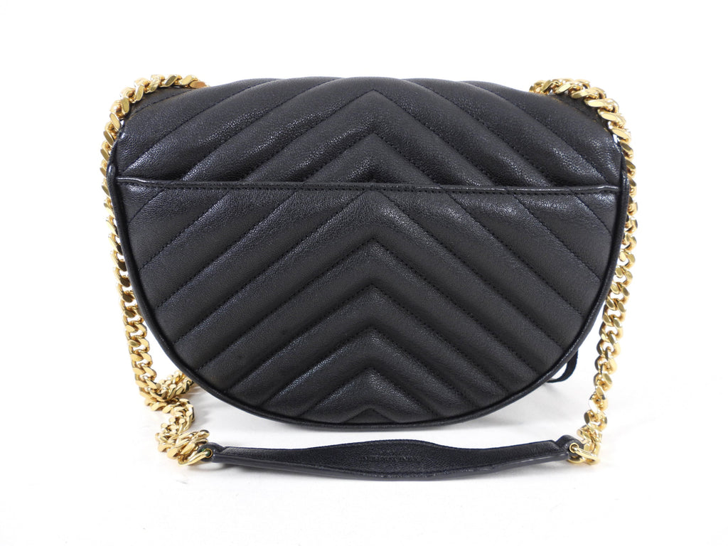 Saint Laurent Black Chevron Quilt Fringe Chain Shoulder Bag
