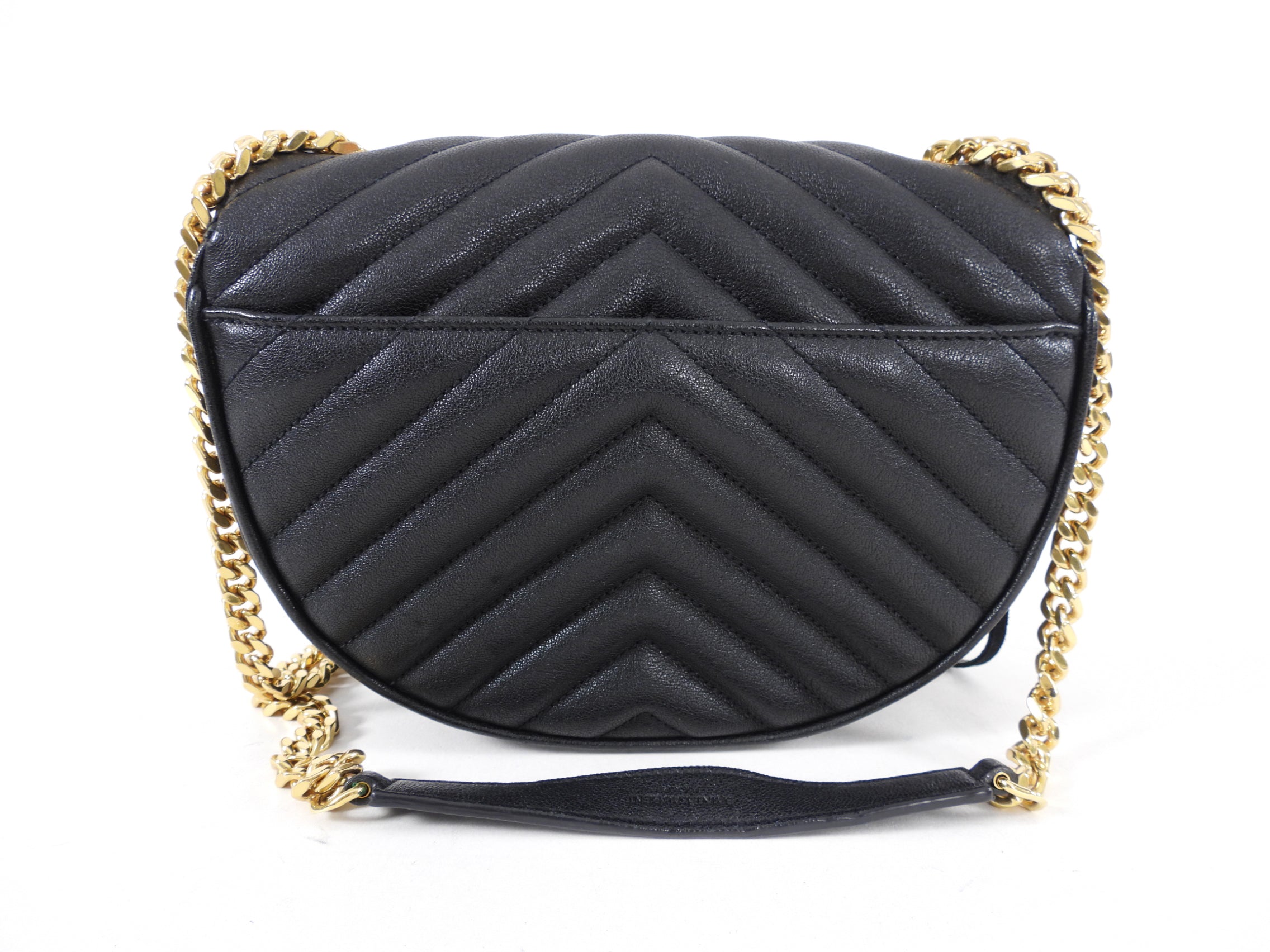 Saint Laurent Black Chevron Quilt Fringe Chain Shoulder Bag