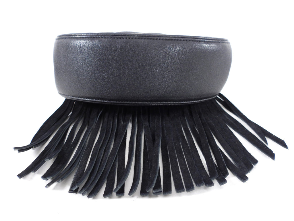 Saint Laurent Black Chevron Quilt Fringe Chain Shoulder Bag
