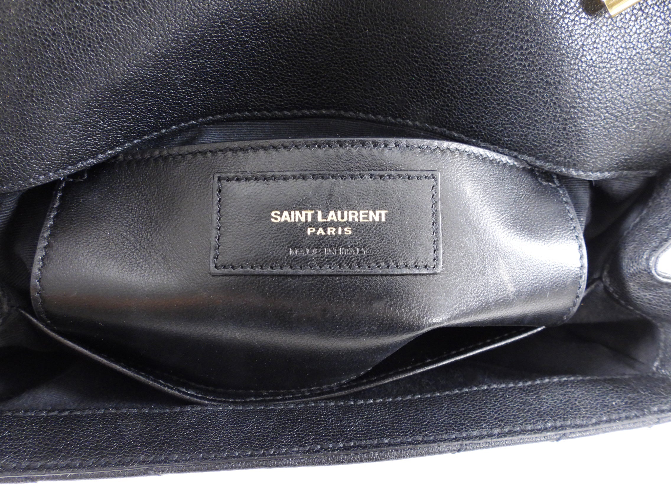 Saint Laurent Black Chevron Quilt Fringe Chain Shoulder Bag