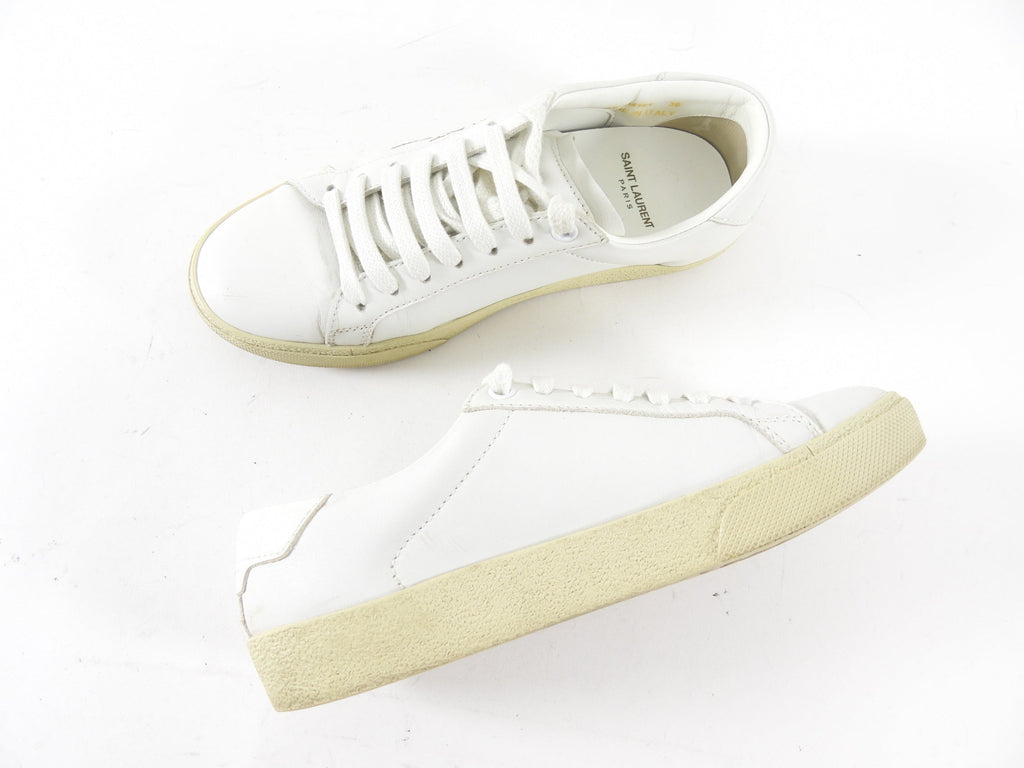 Saint Laurent White Leather Embroidered Logo Low Sneakers - 36
