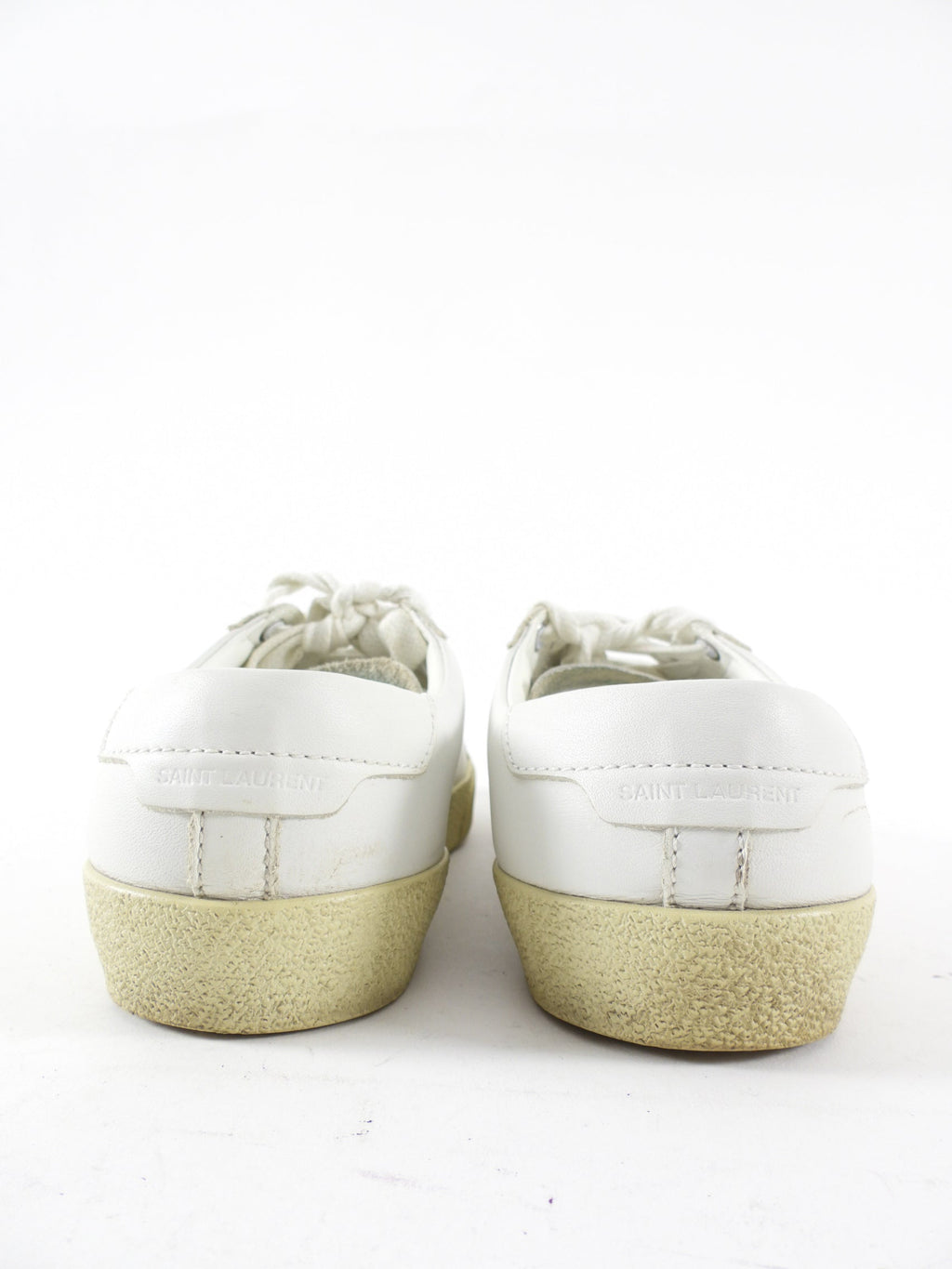 Saint Laurent White Leather Embroidered Logo Low Sneakers - 36
