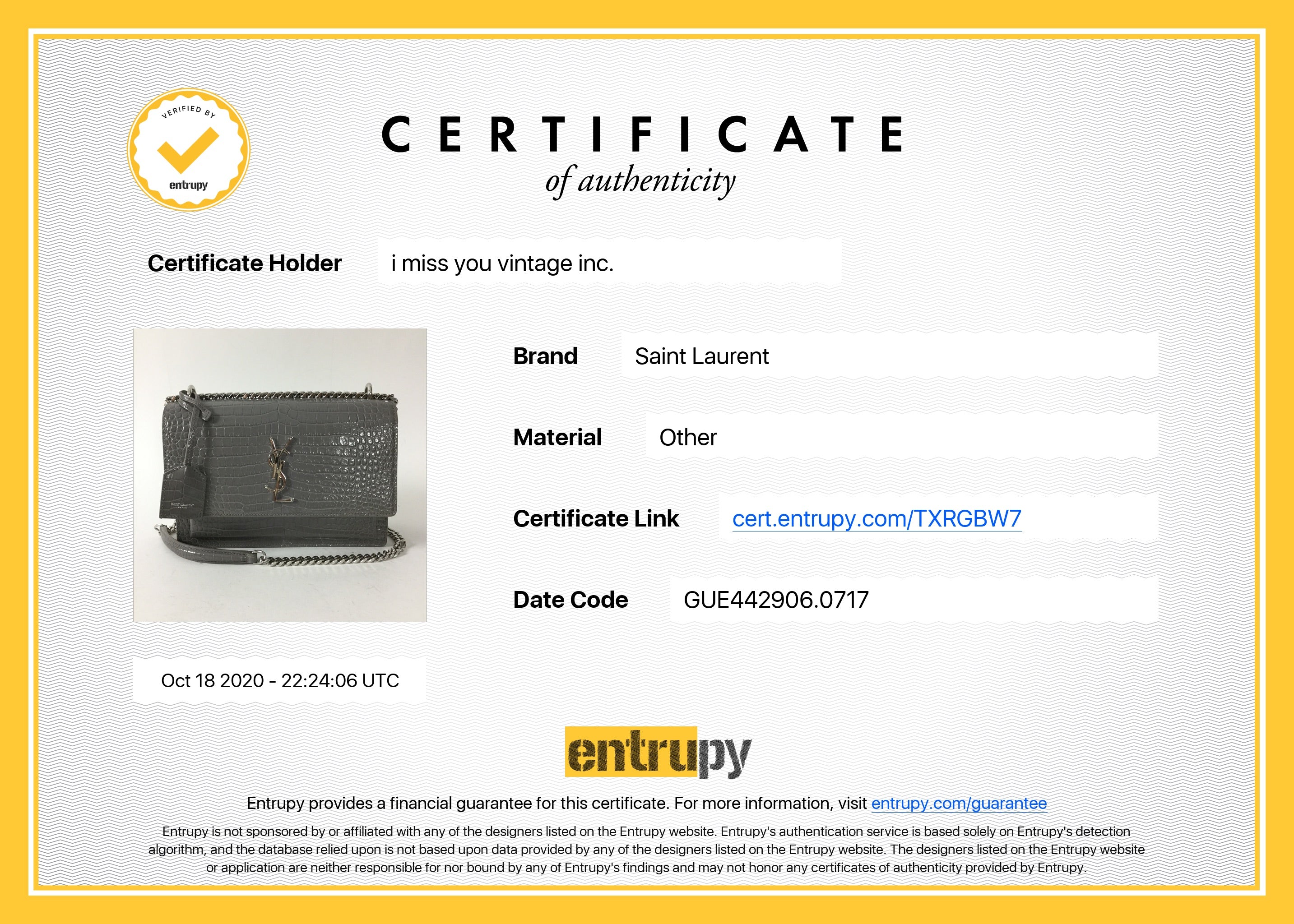 Saint Laurent Grey Croc Embossed Medium Sunset Bag