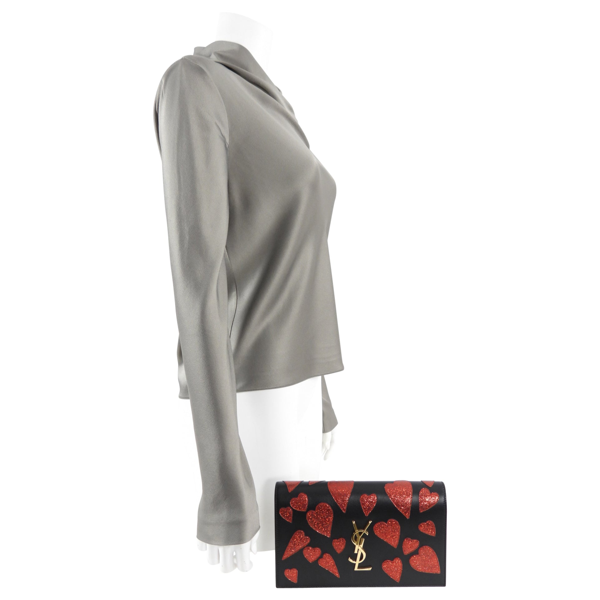 Saint Laurent Red Heart Patch Kate Clutch Bag