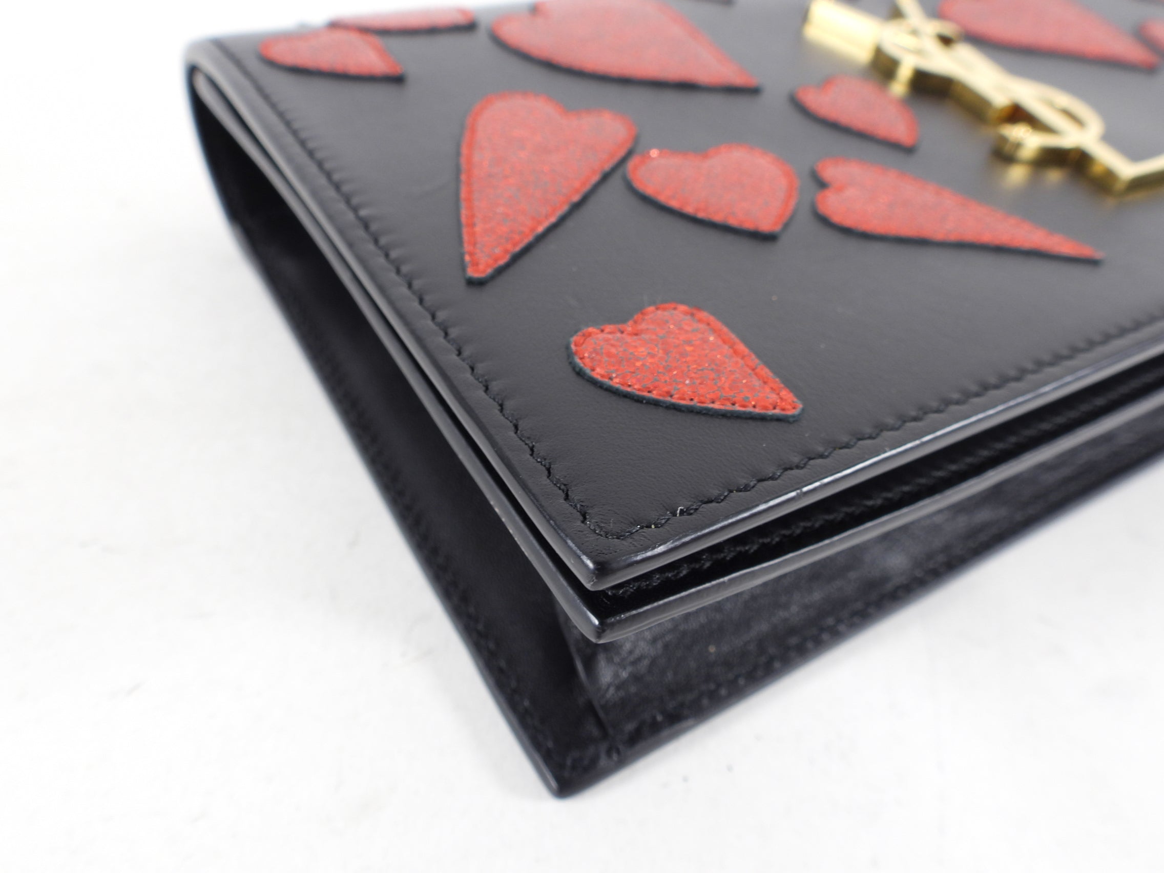 Saint Laurent Red Heart Patch Kate Clutch Bag