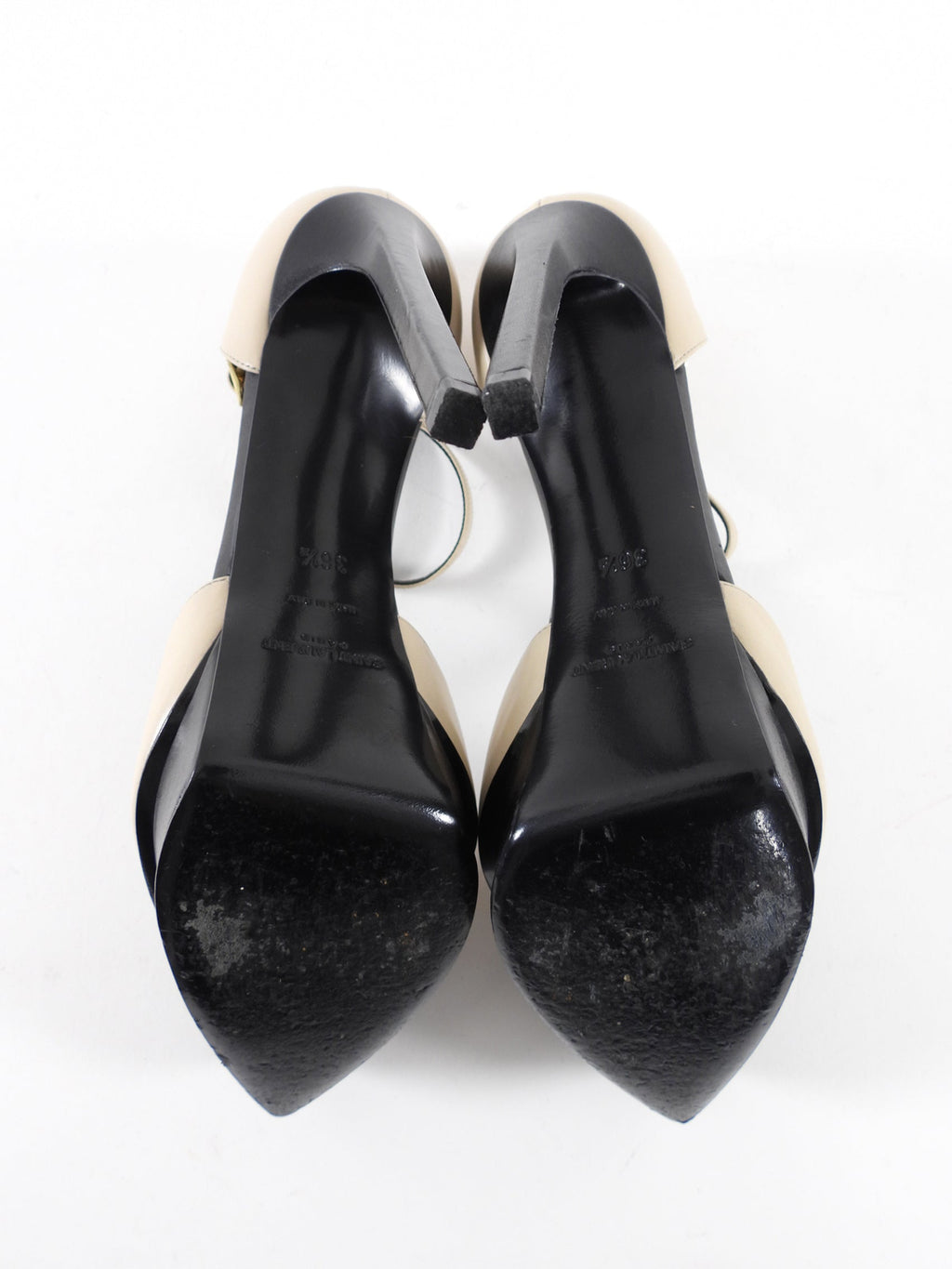 Saint Laurent Beige and Black Python T-strap Heels - 36.5