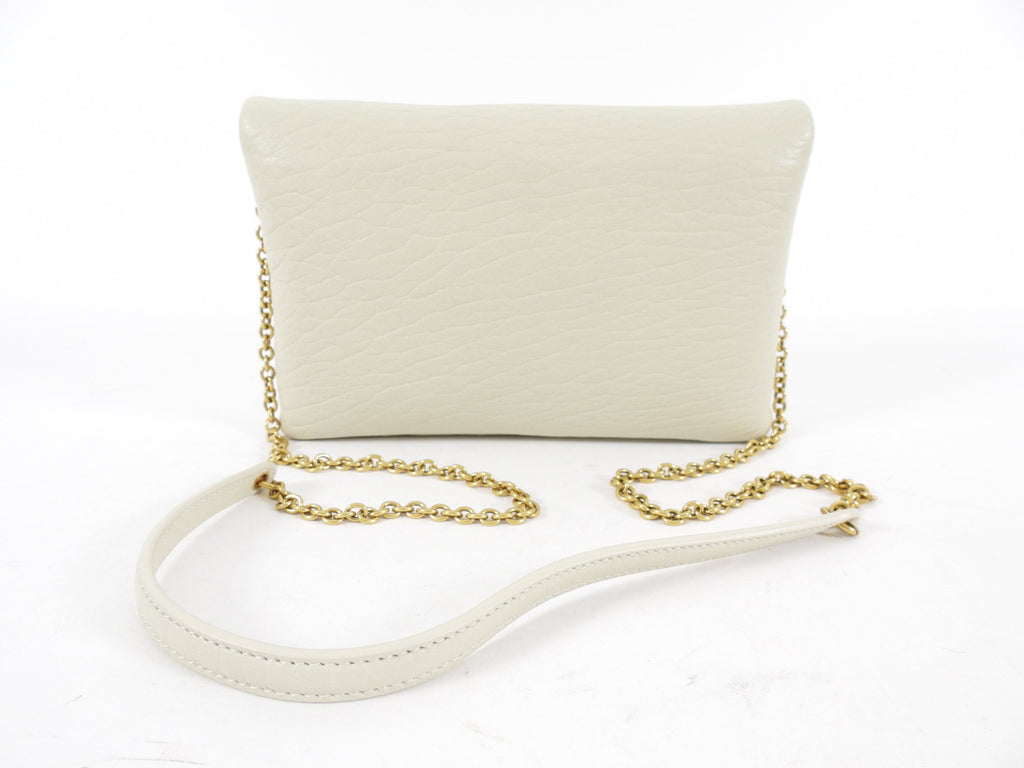 Saint Laurent Ivory Grained Leather Cassandre Chain Pouch