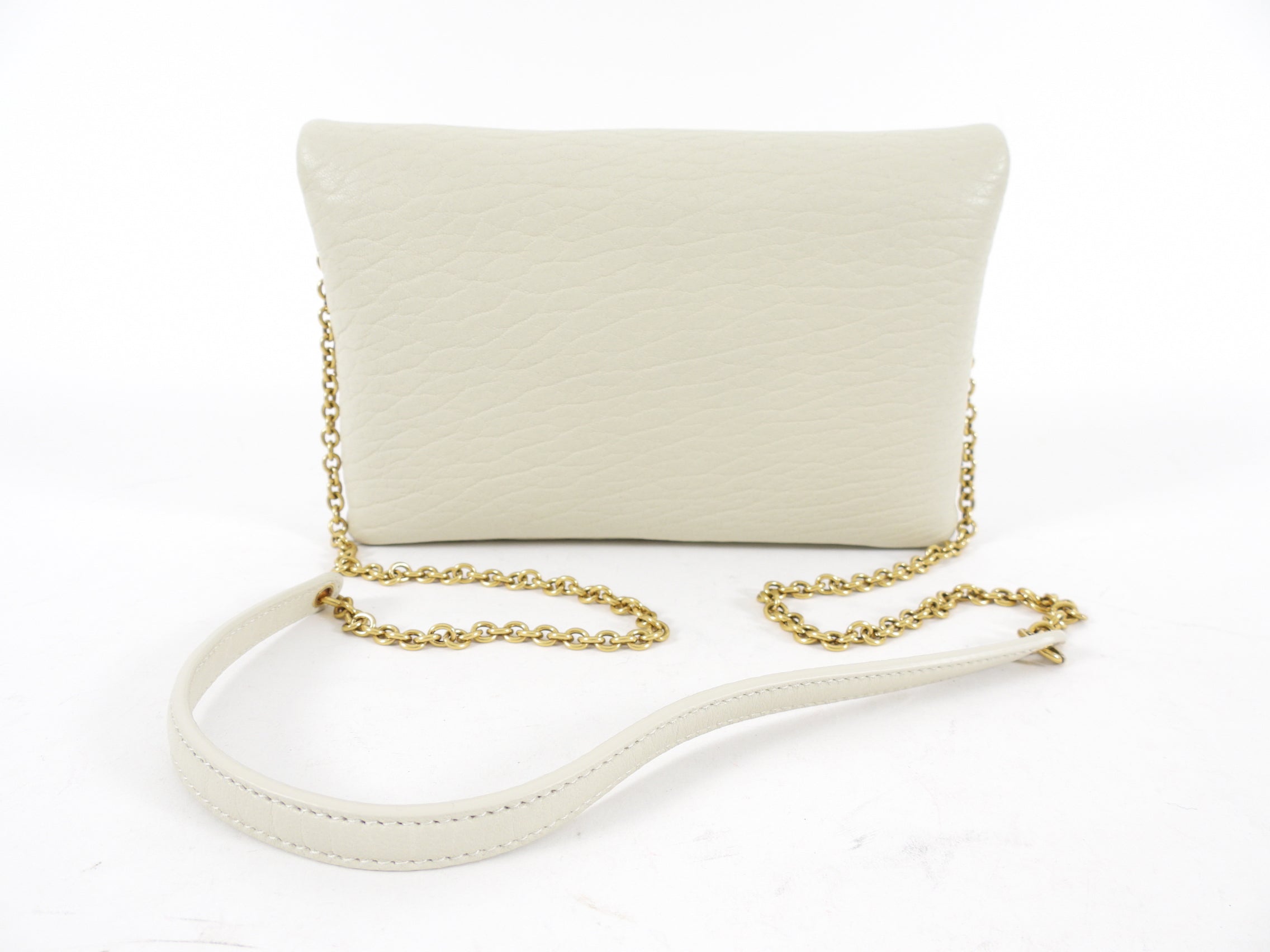 Saint Laurent Ivory Grained Leather Cassandre Chain Pouch