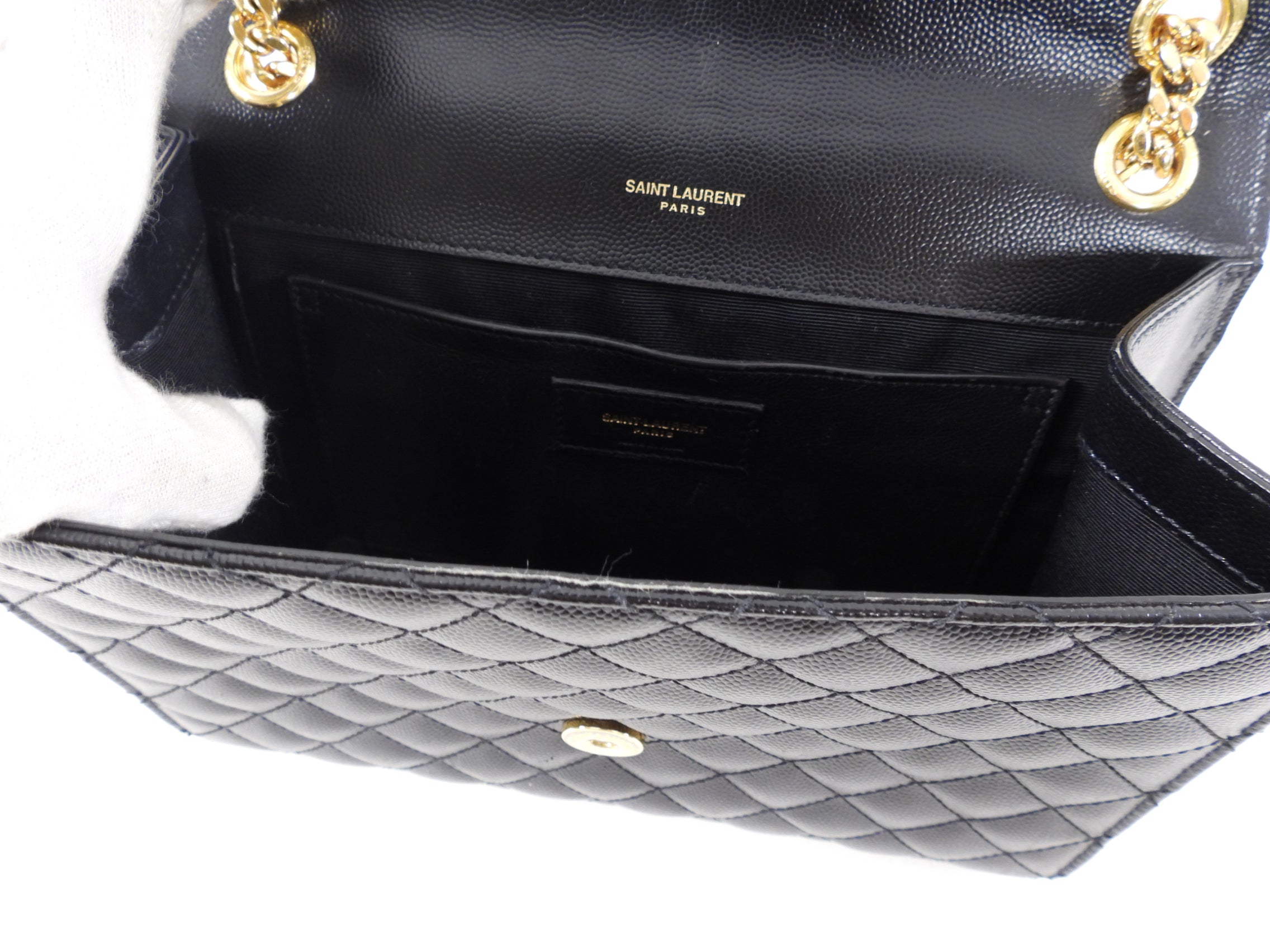 Saint Laurent Black Triquilt Small Envelope Crossbody Bag