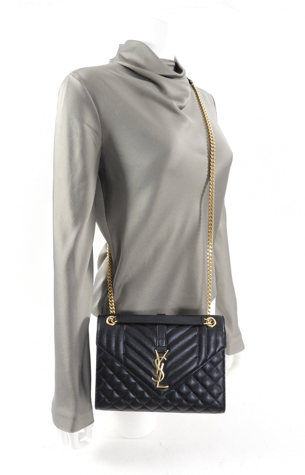 Saint Laurent Black Triquilt Small Envelope Crossbody Bag
