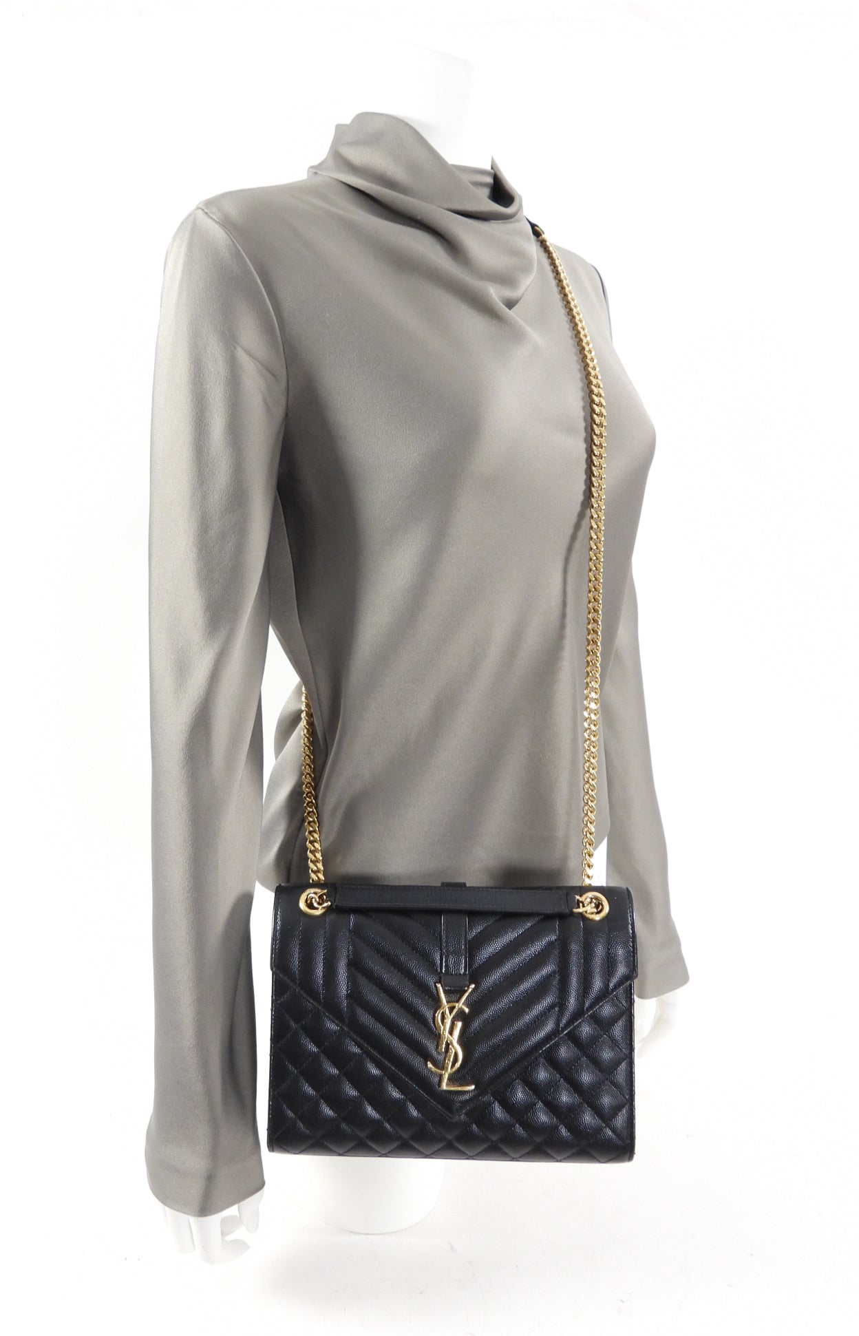 Saint Laurent Black Triquilt Small Envelope Crossbody Bag