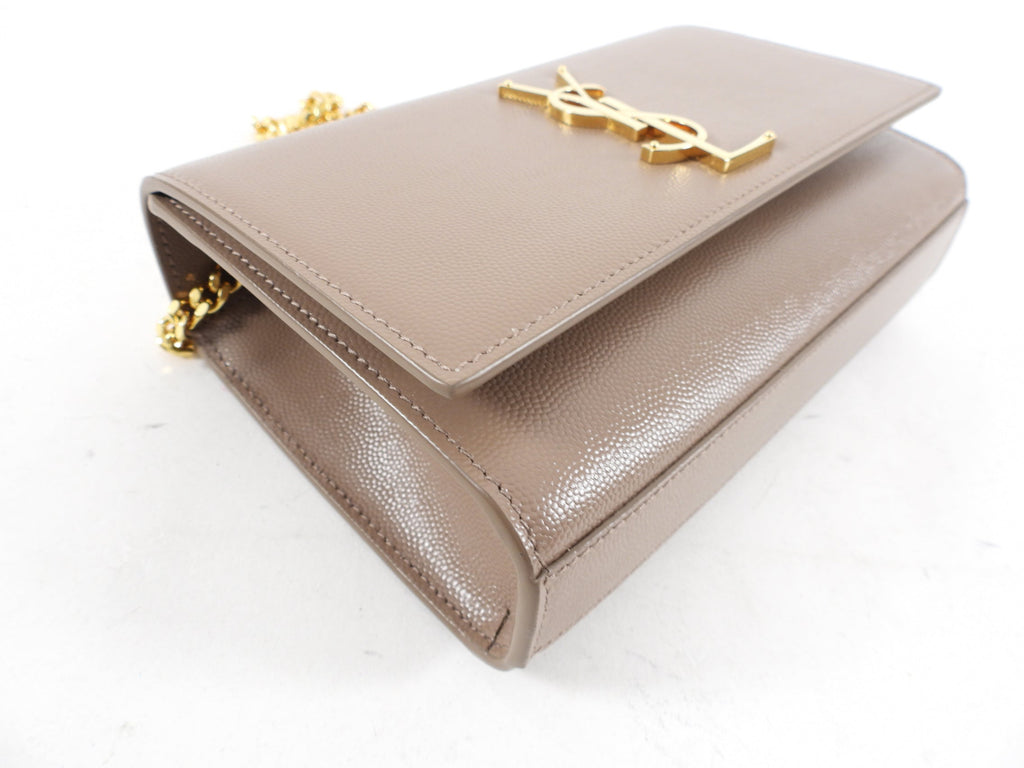 Saint Laurent Small Kate Grain de Poudre Light Brown Chain Bag