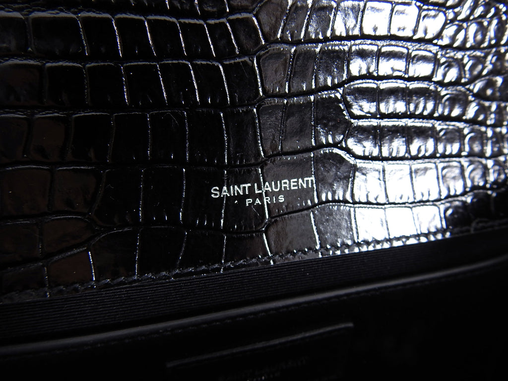 Saint Laurent Kate Black Croc Embossed Tassel Medium Chain Bag