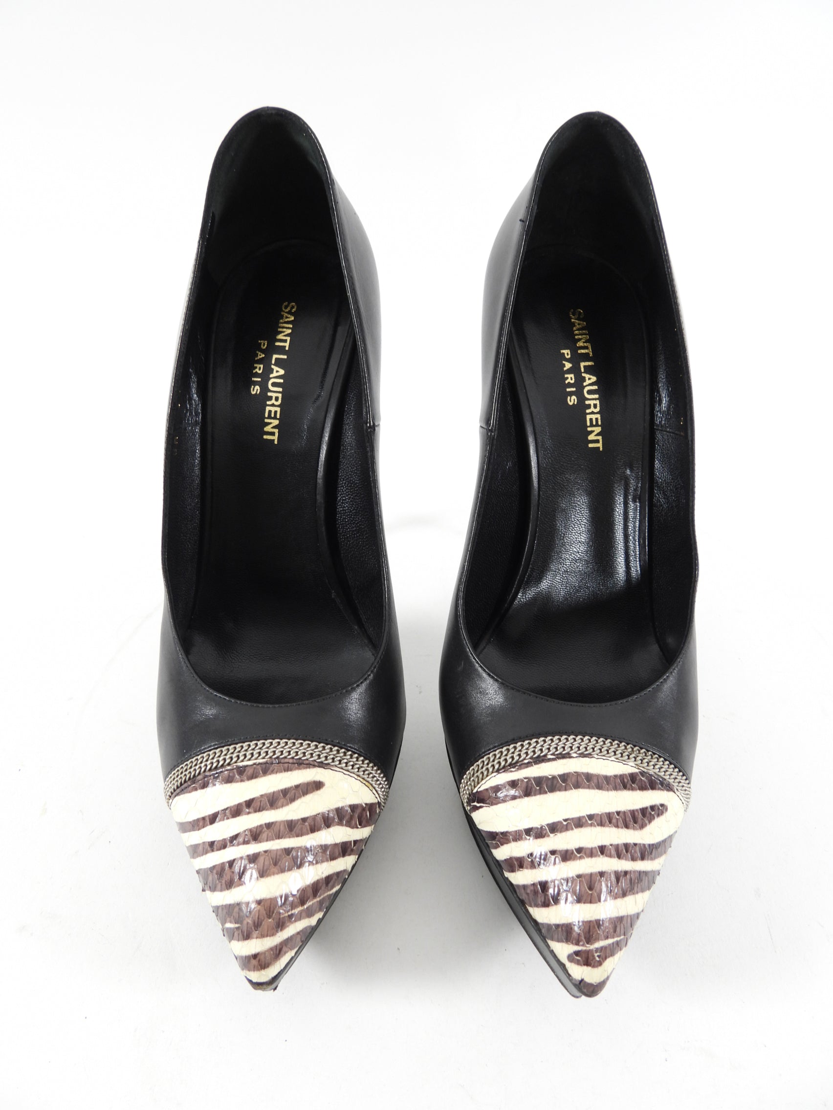 Saint Laurent Black Leather and Zebra Print 140mm Pumps