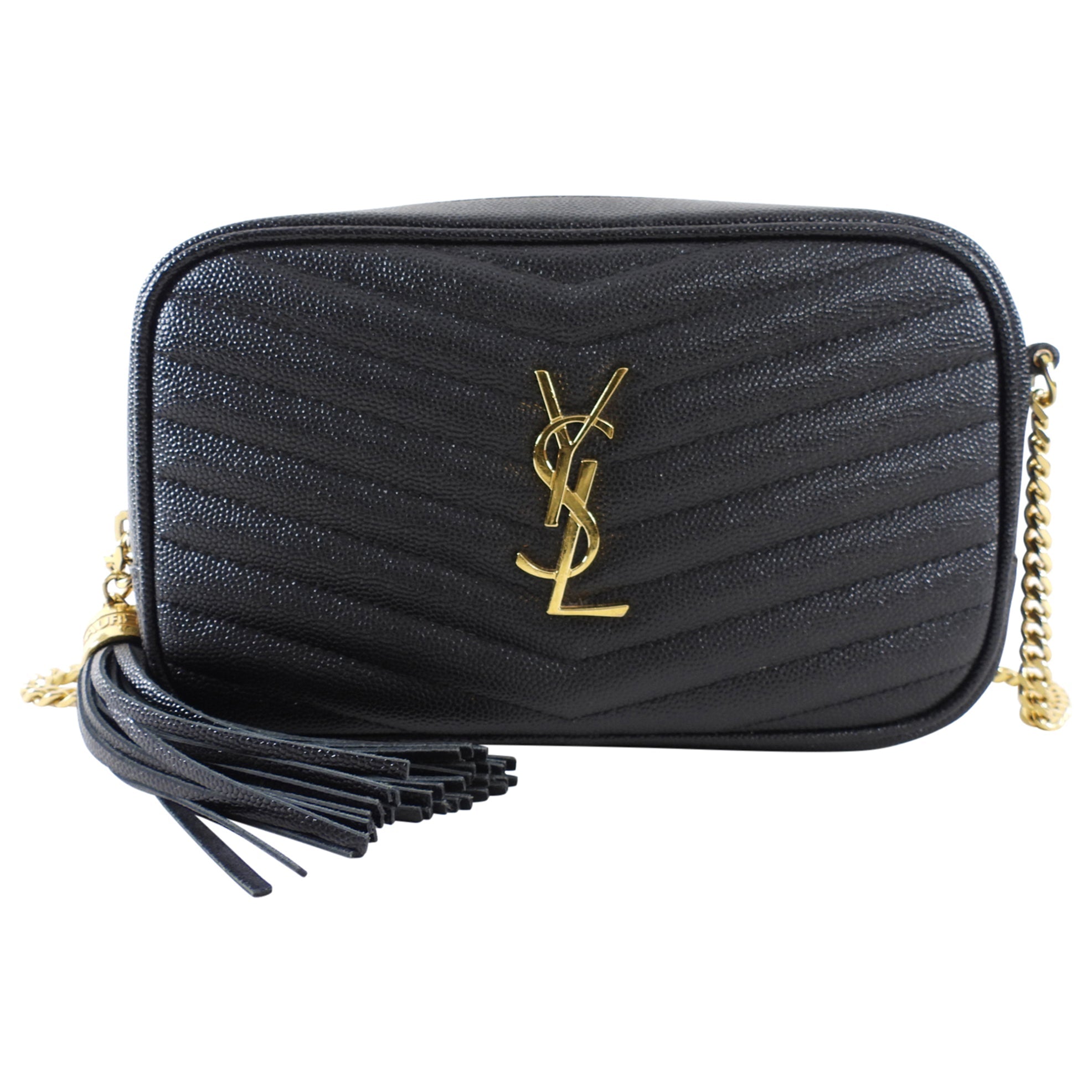 Saint Laurent Black Chevron Mini Lou Lou chain Tassel Camera Bag