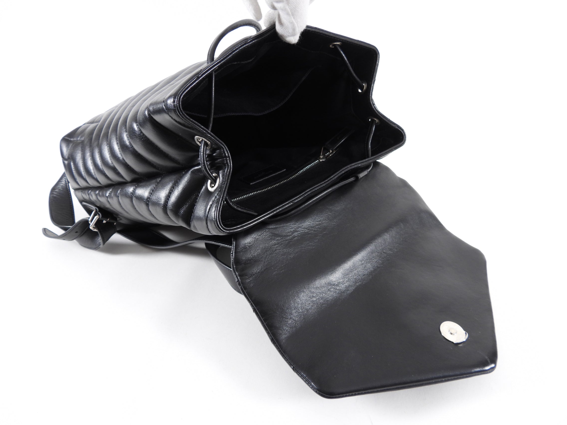 Saint Laurent Black Leather Lou Lou Quilted Backpack