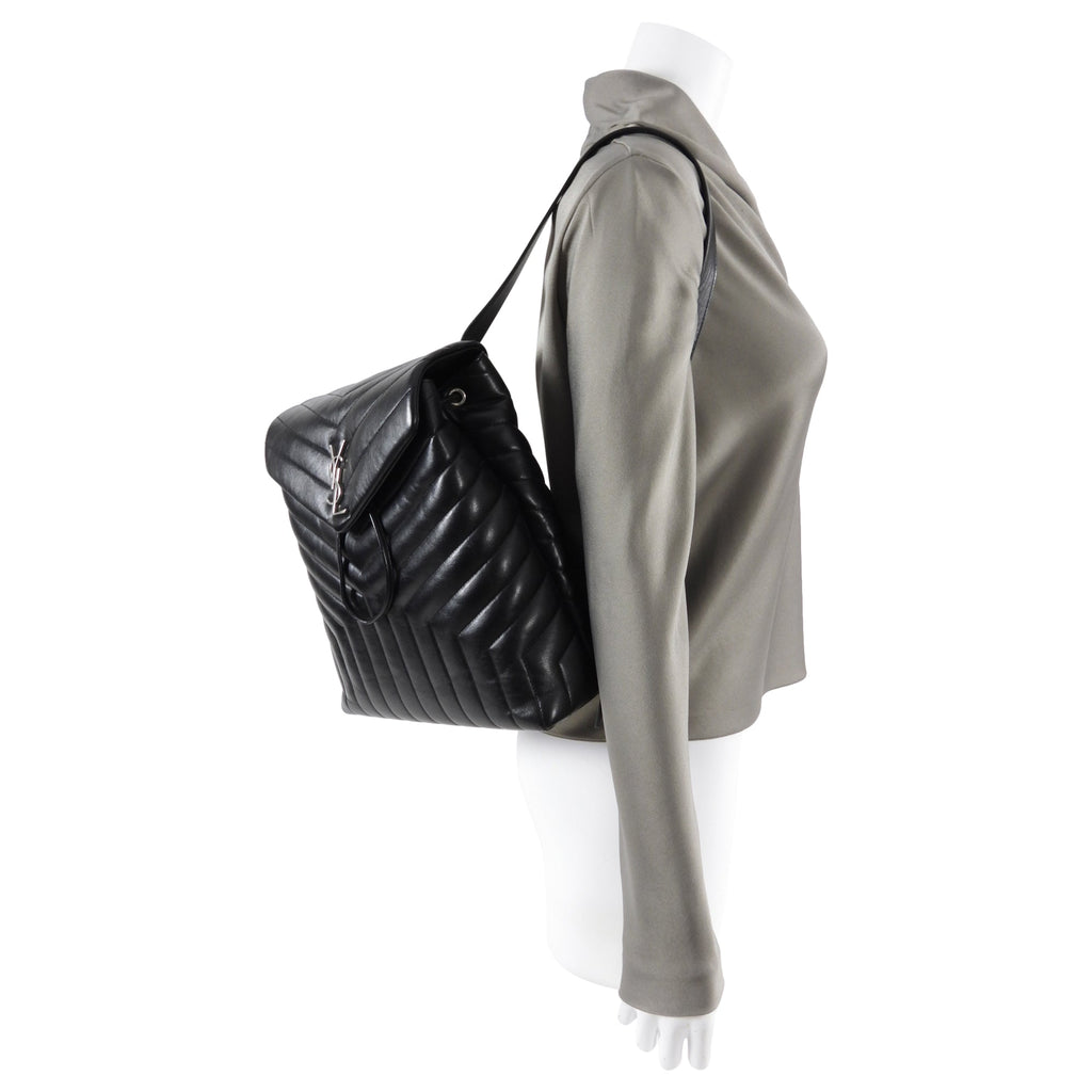 Saint Laurent Black Leather Lou Lou Quilted Backpack