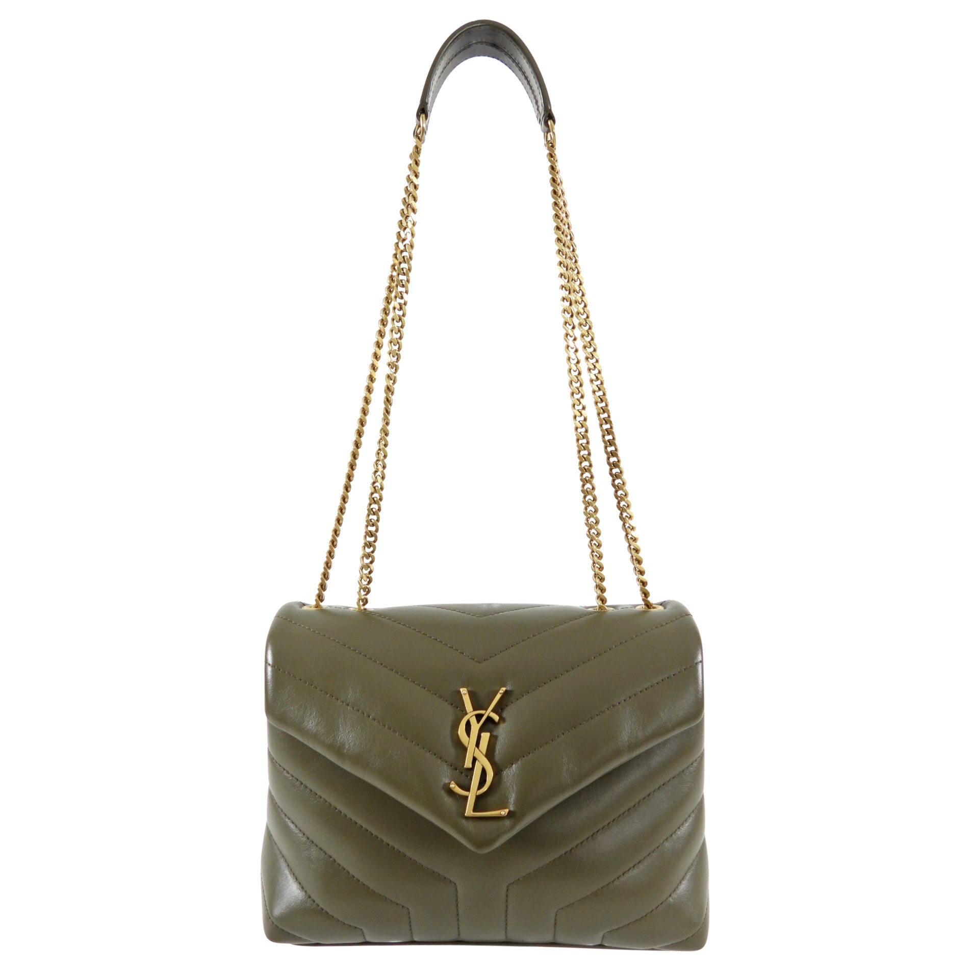 Saint Laurent Olive Green Small Lou Lou Shoulder Bag