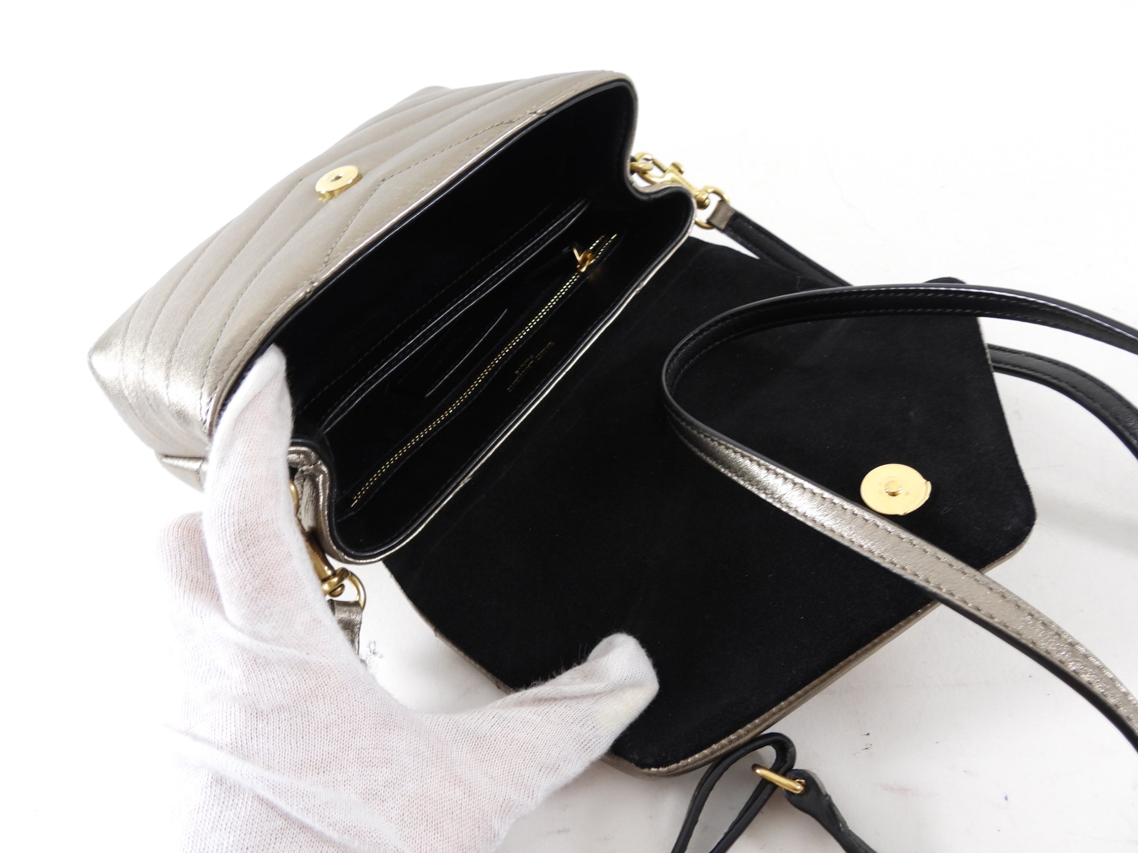 Saint Laurent Lou Lou Toy Metallic Pewter Leather Bag