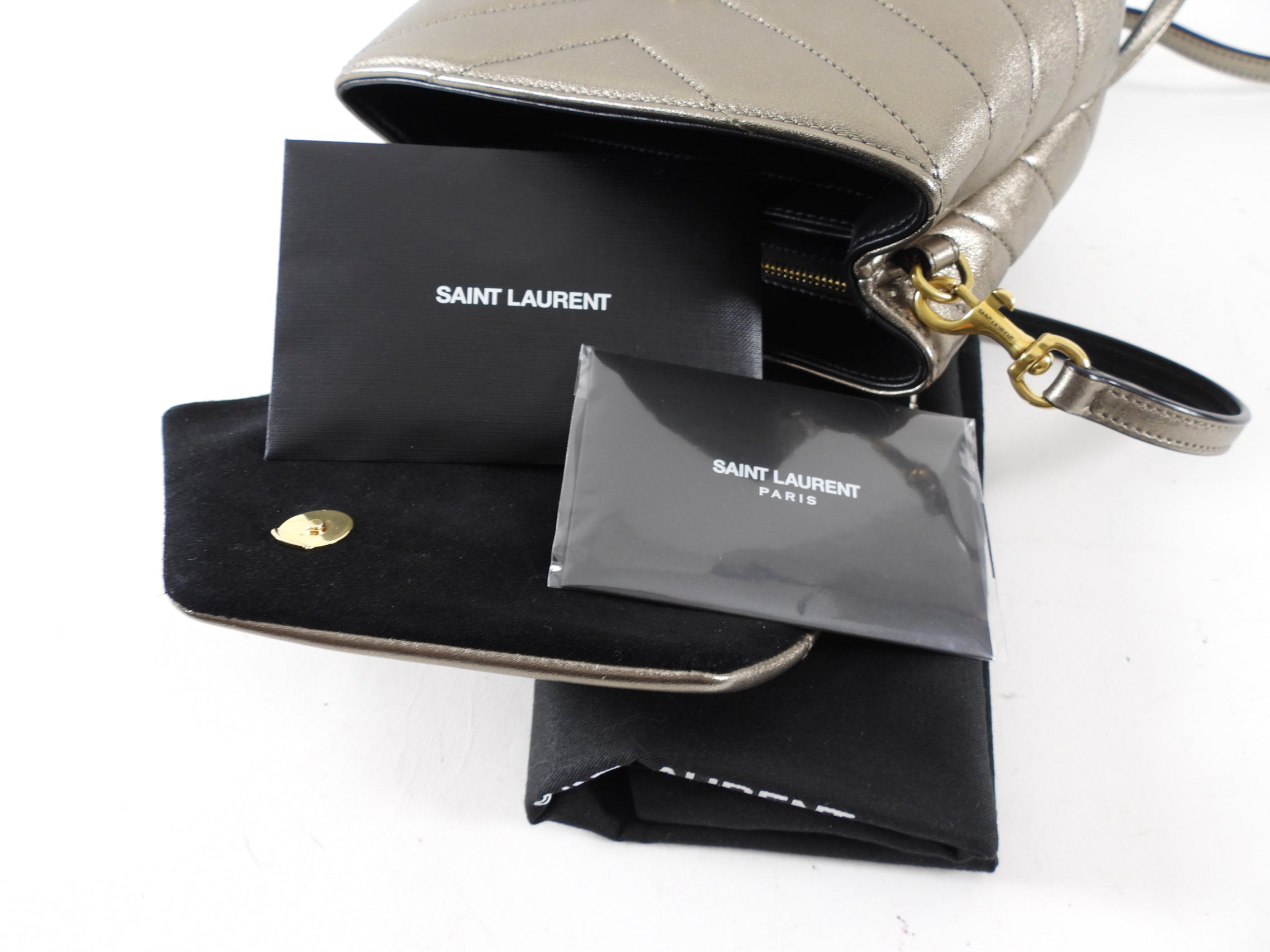Saint Laurent Lou Lou Toy Metallic Pewter Leather Bag
