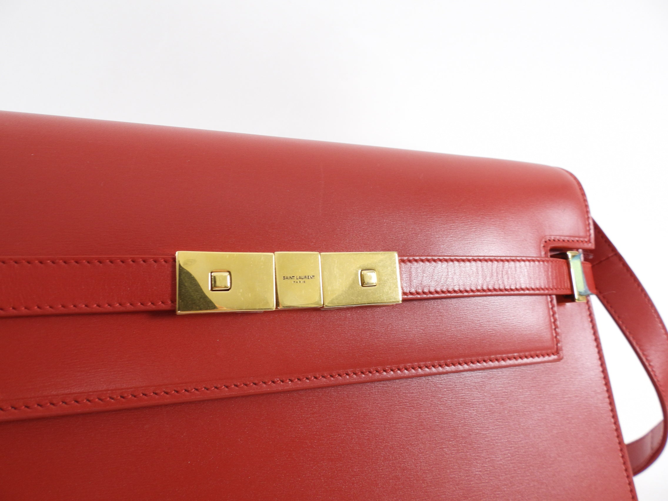 Saint Laurent Red Box Leather Manhattan Bag