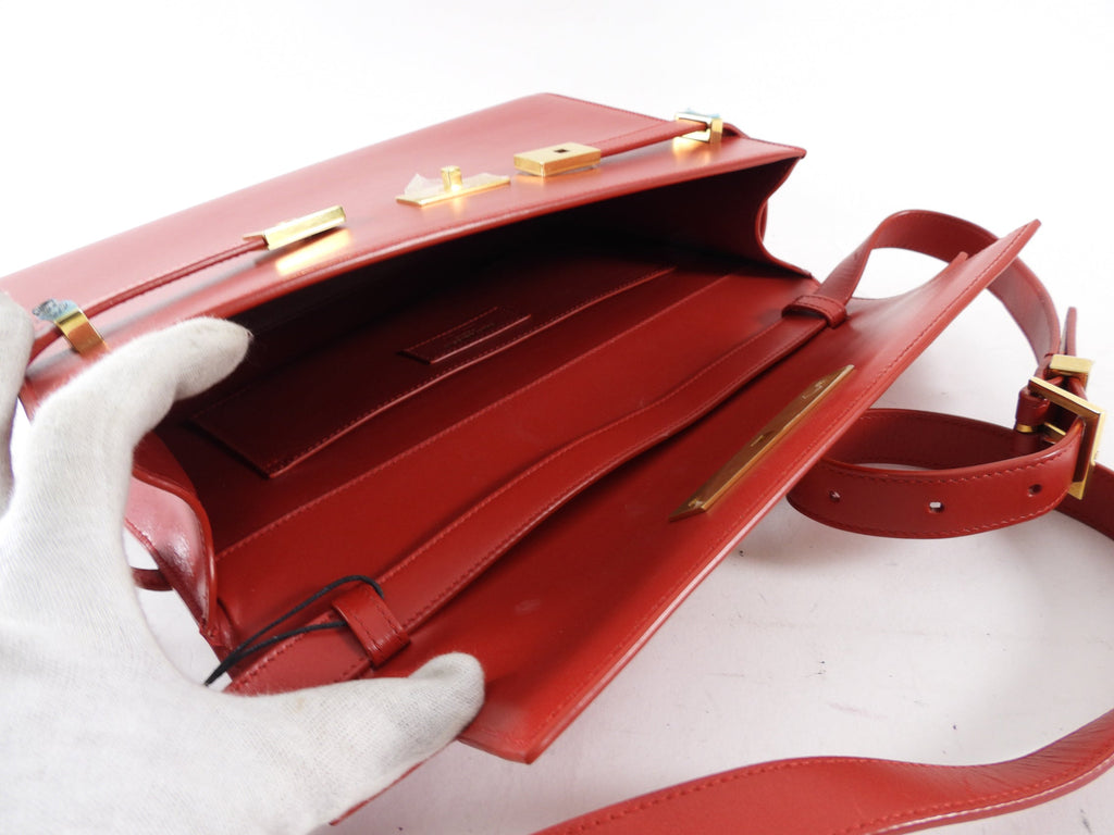 Saint Laurent Red Box Leather Manhattan Bag