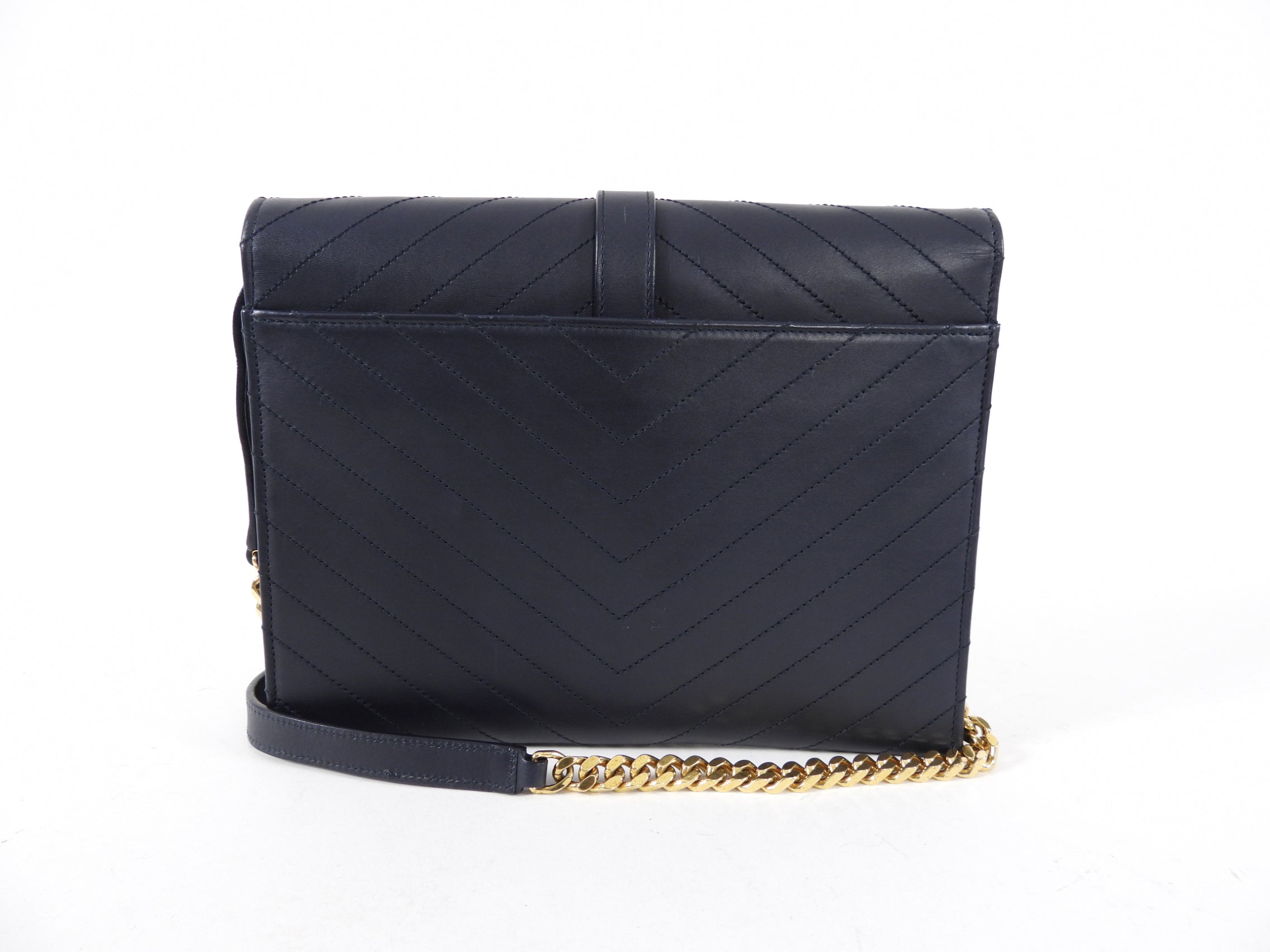 Saint Laurent Midnight Navy Chevron Medium Envelope Chain Bag