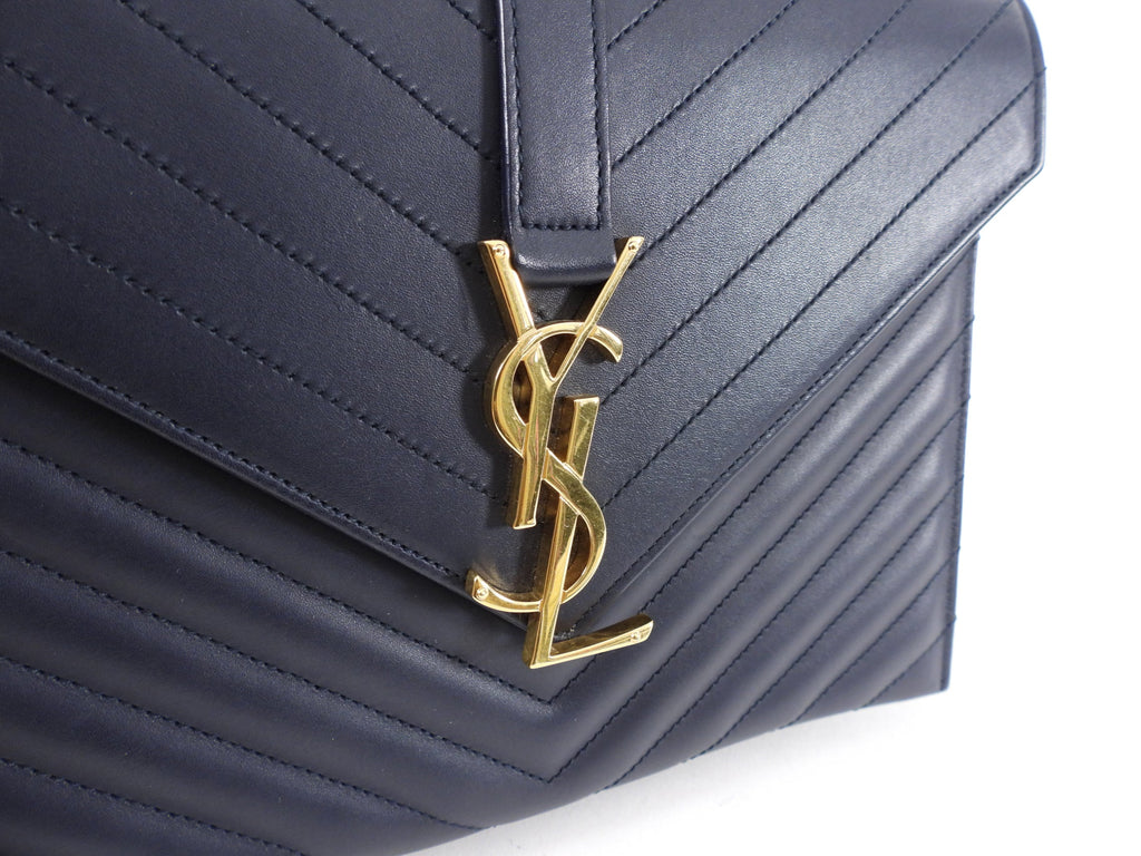 Saint Laurent Midnight Navy Chevron Medium Envelope Chain Bag