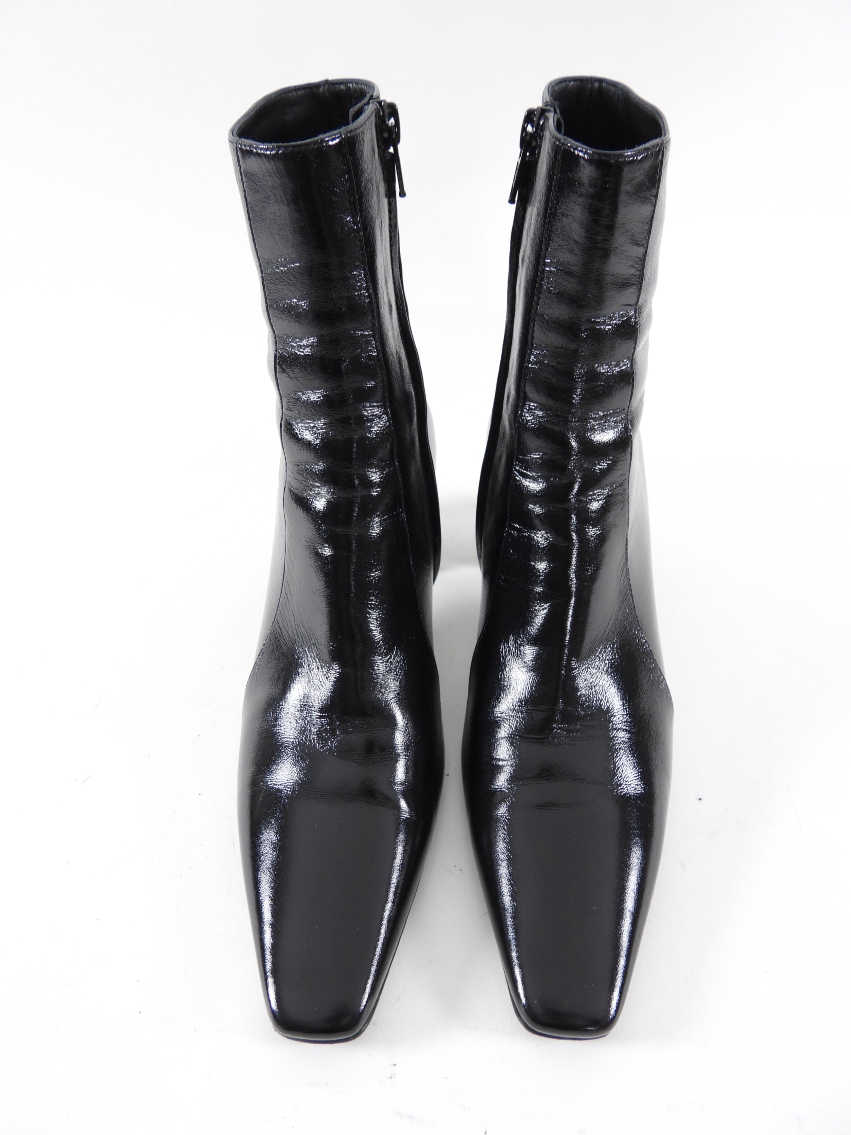 Saint Laurent Black Patent Leather Block Heel Ankle Boot - 37