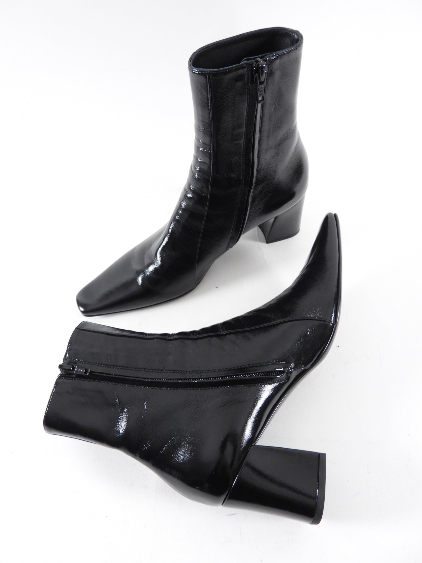 Saint Laurent Black Patent Leather Block Heel Ankle Boot - 37