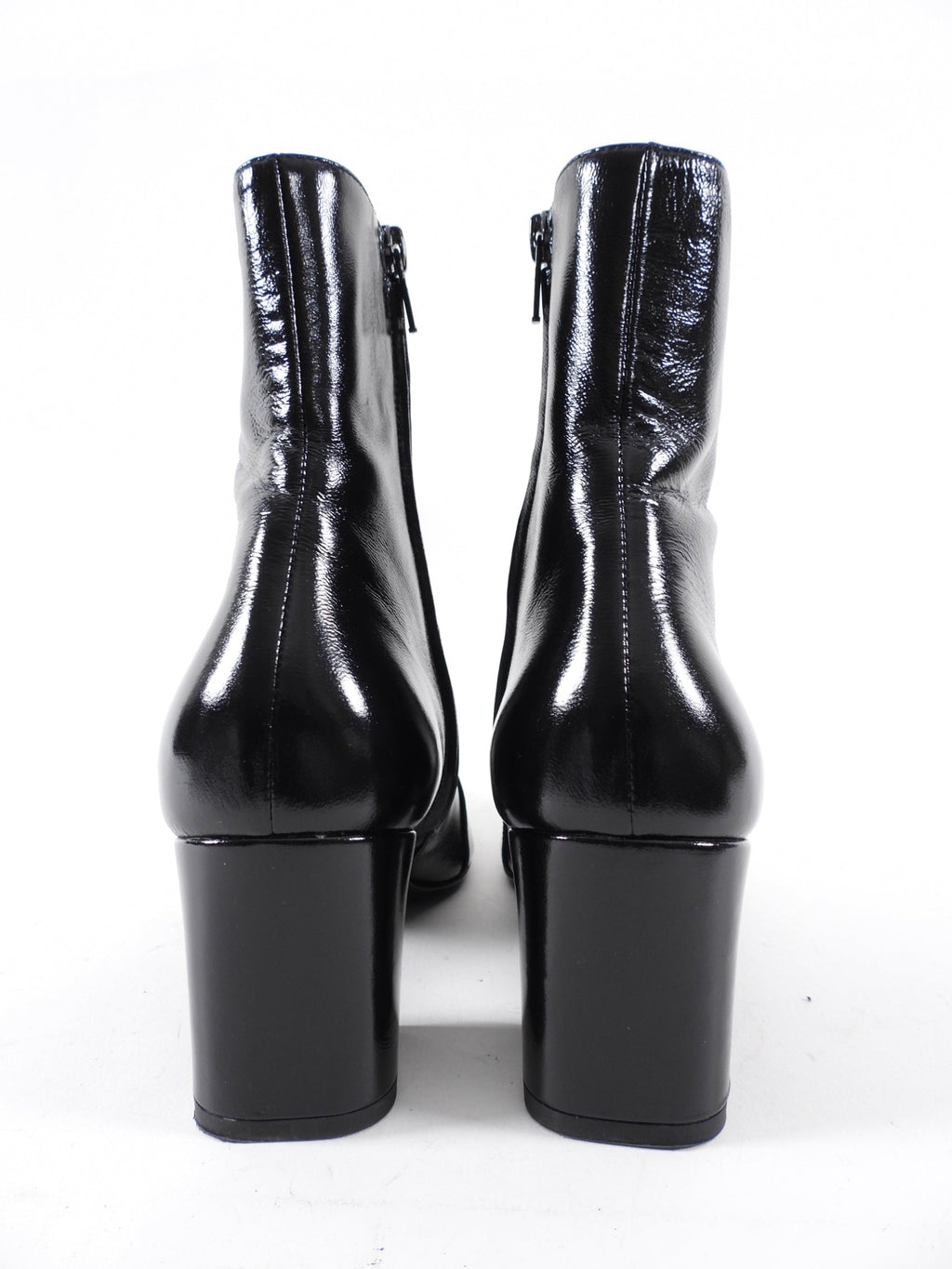 Saint Laurent Black Patent Leather Block Heel Ankle Boot - 37