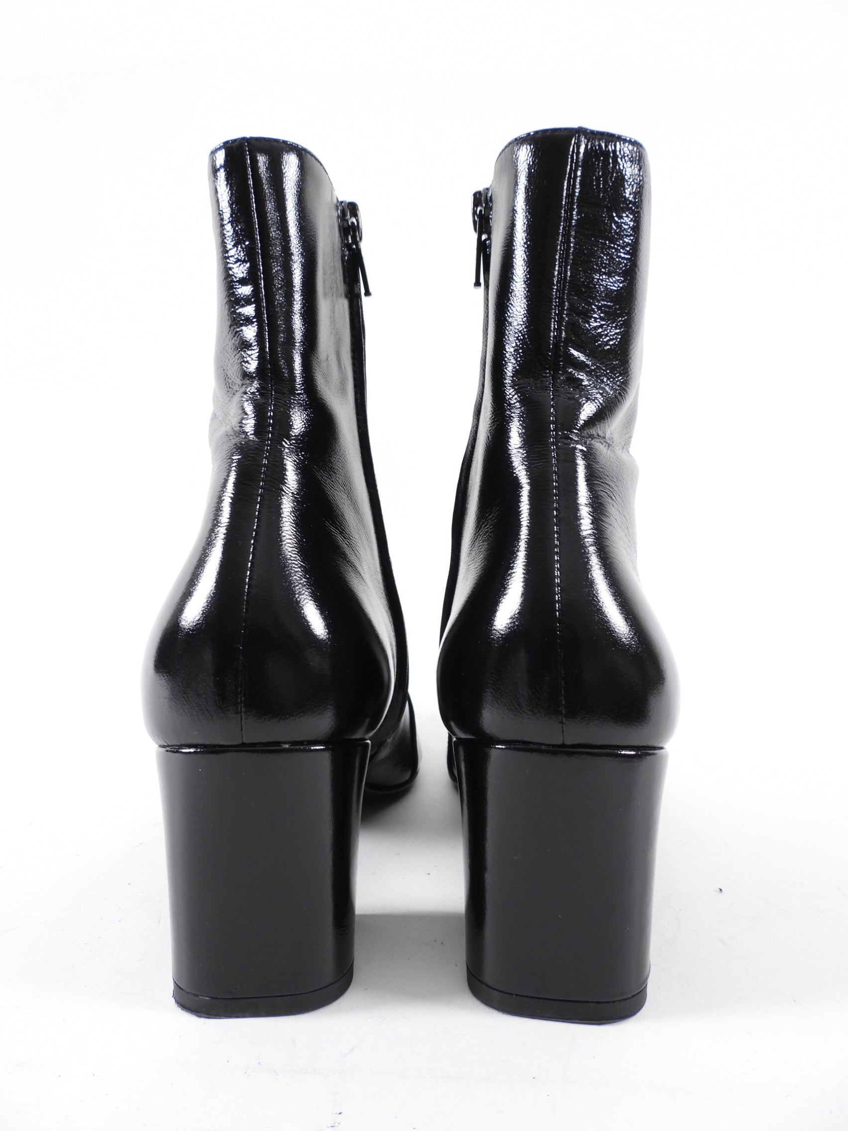 Saint Laurent Black Patent Leather Block Heel Ankle Boot - 37